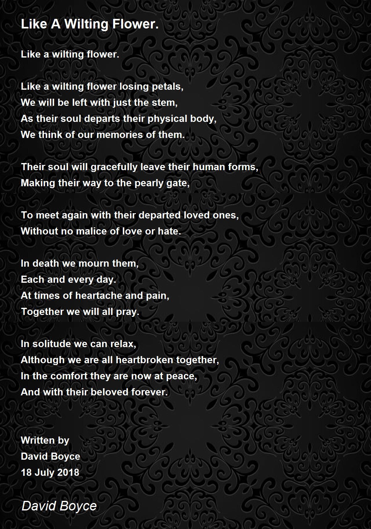 Like A Wilting Flower. Poem by David Boyce Poem Hunter