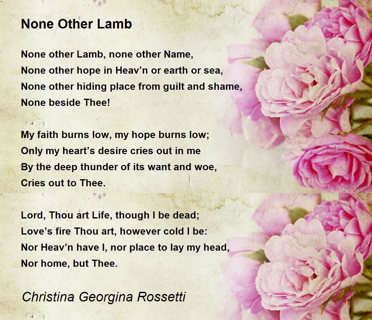 None Other Lamb by Christina Georgina Rossetti - None Other Lamb Poem