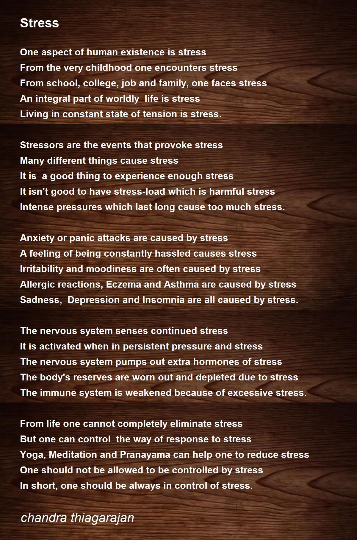 Stress Stress Poem by chandra thiagarajan