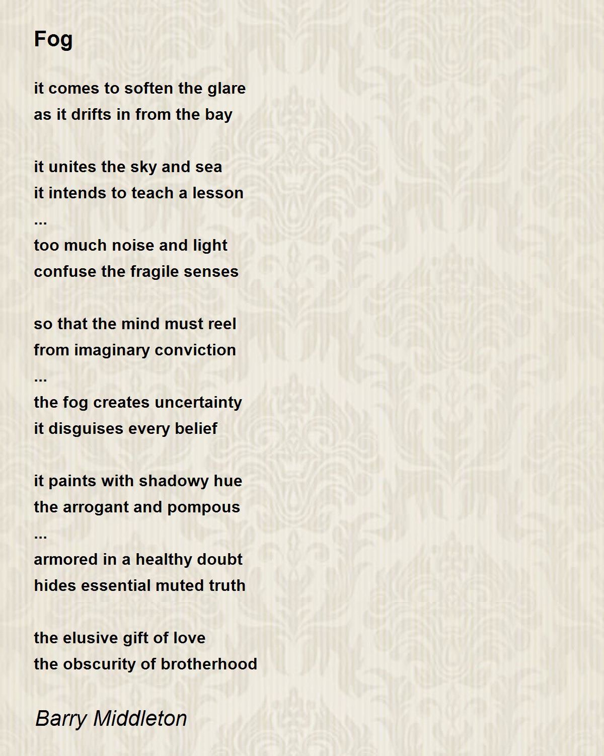 Fog Fog Poem by Barry Middleton