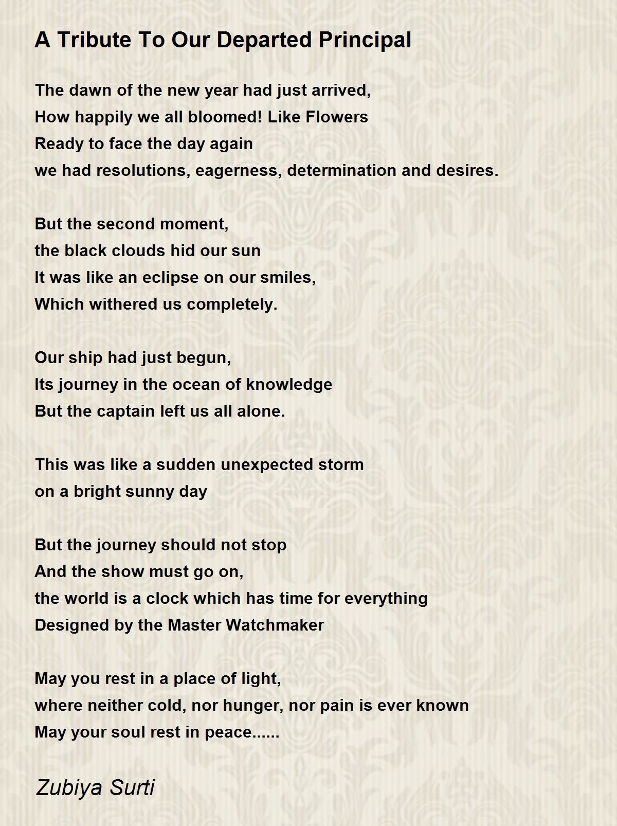 A Tribute To Our Departed Principal A Tribute To Our Departed 