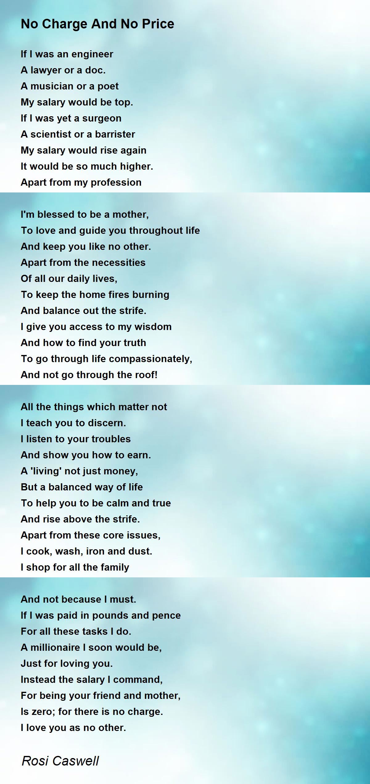 No Charge And No Price No Charge And No Price Poem By Rosi Caswell