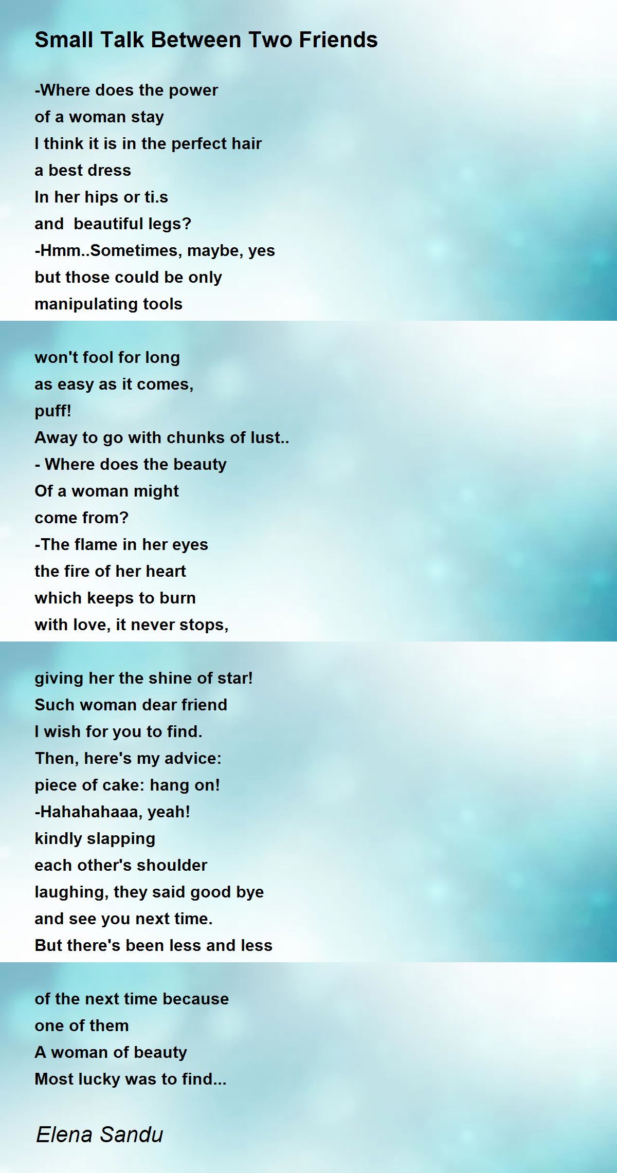 Small Talk Between Two Friends By Elena Sandu Small Talk Between Two Friends Poem