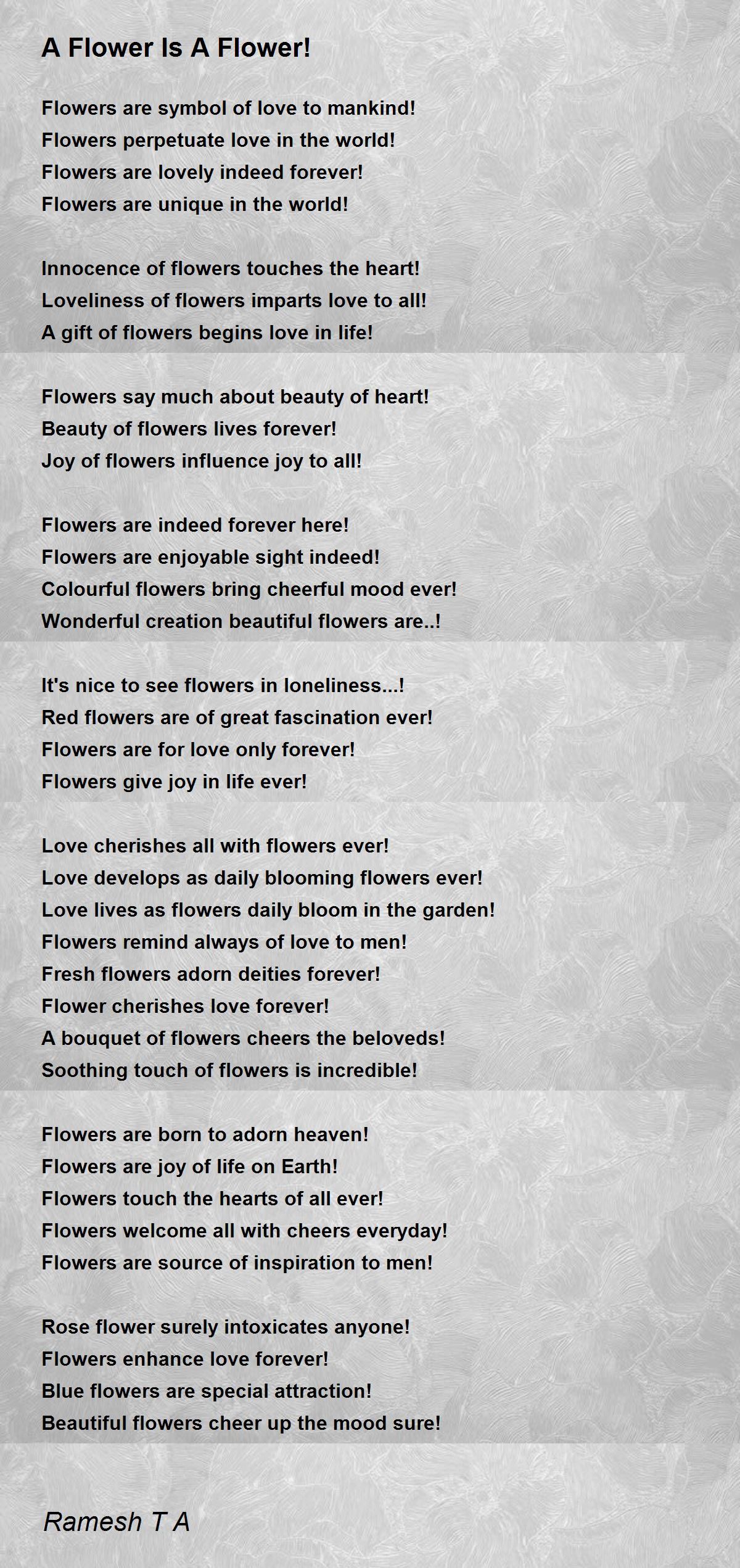 A Flower Is A Flower! A Flower Is A Flower! Poem by Ramesh T A