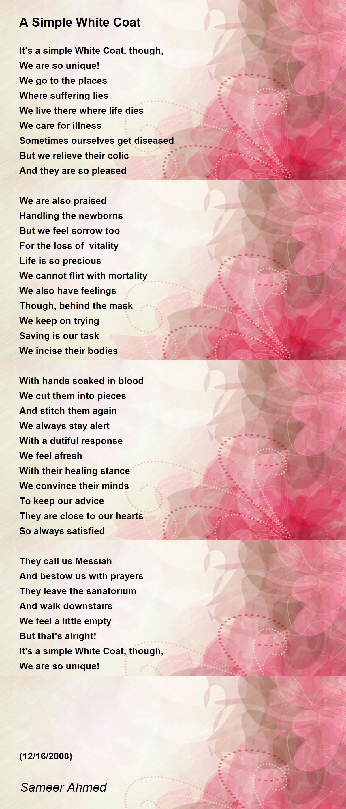 A Simple White Coat A Simple White Coat Poem by Sameer Ahmed