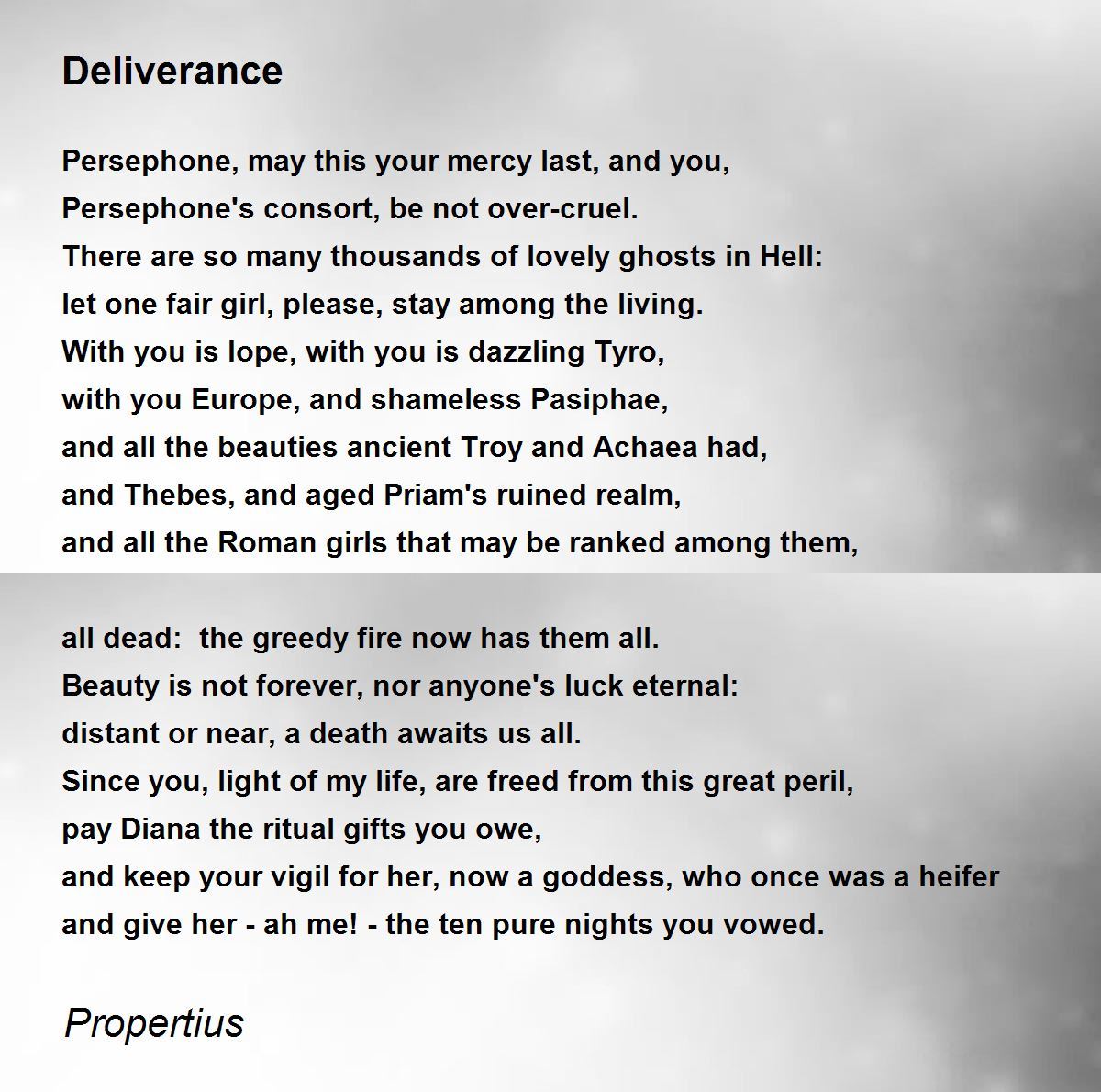 Deliverance Deliverance Poem by Propertius