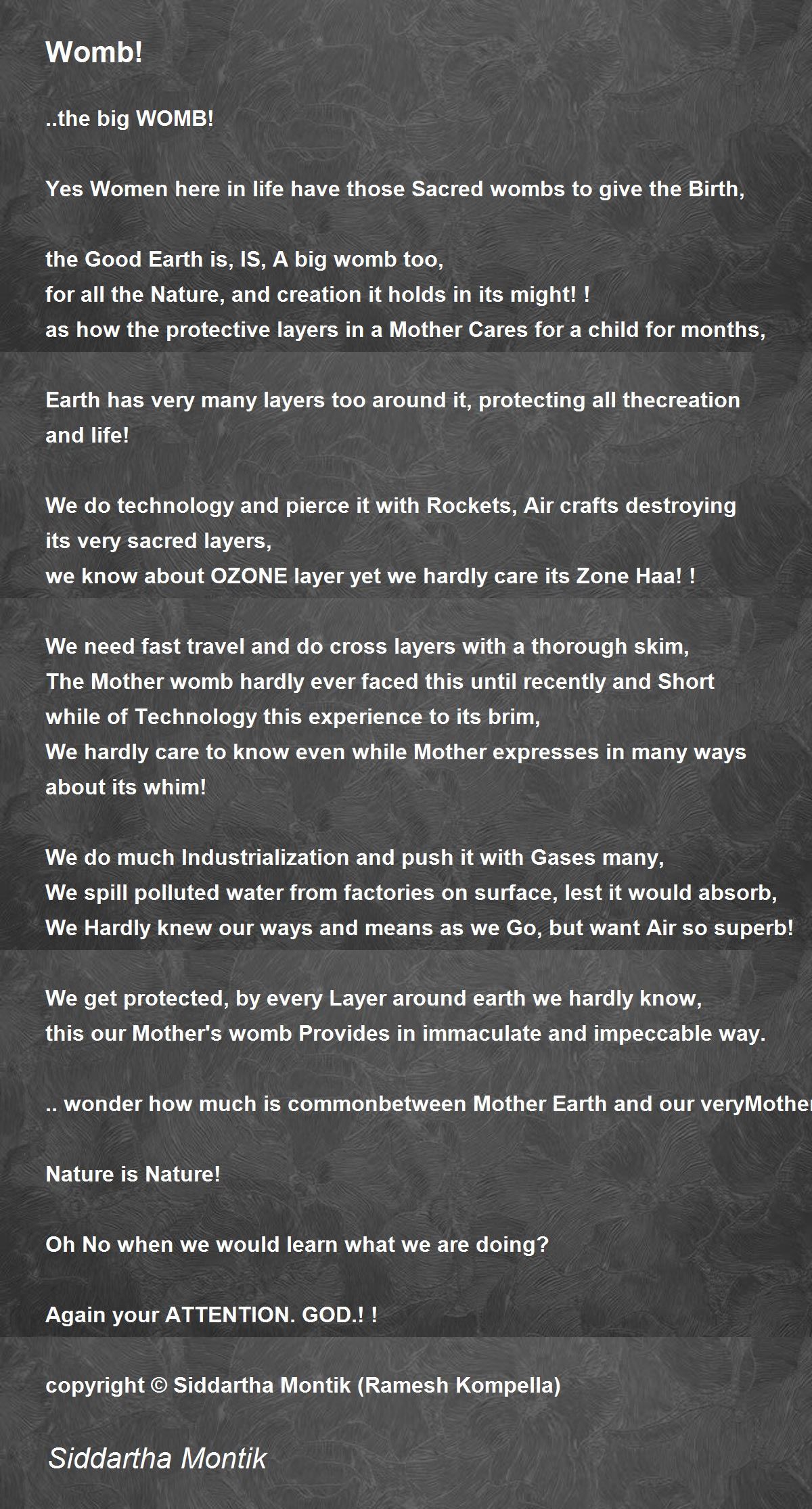 Womb! Poem by Siddartha Montik Poem Hunter