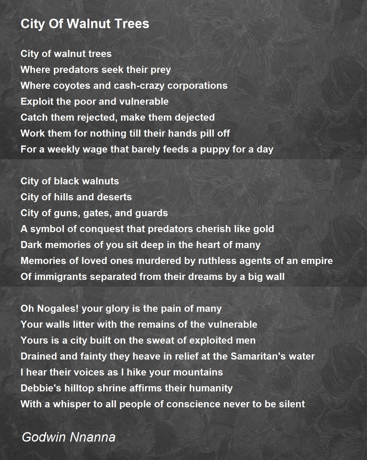 City Of Walnut Trees City Of Walnut Trees Poem by Godwin Nnanna