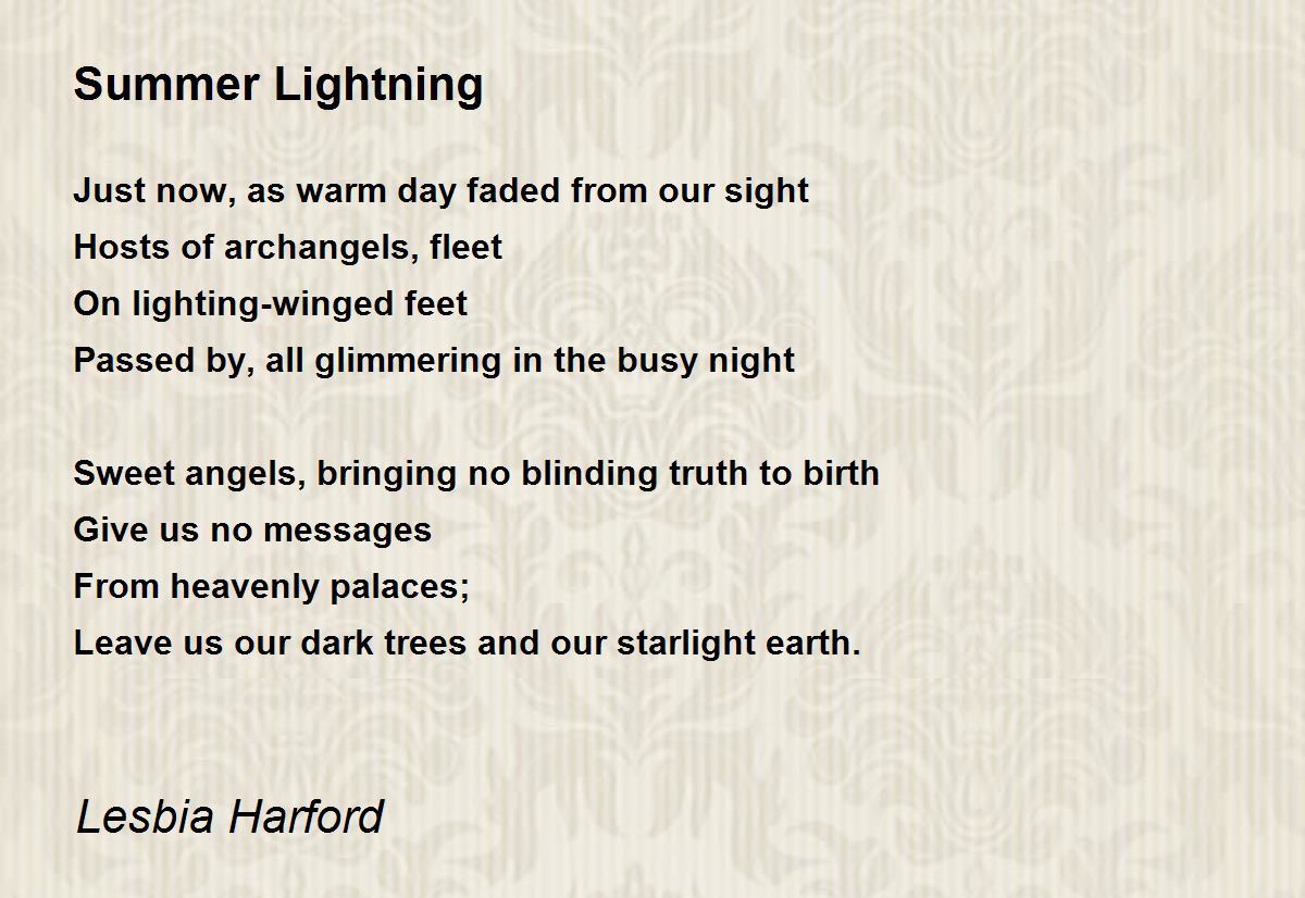 Summer Lightning Poem by Lesbia Harford - Poem Hunter