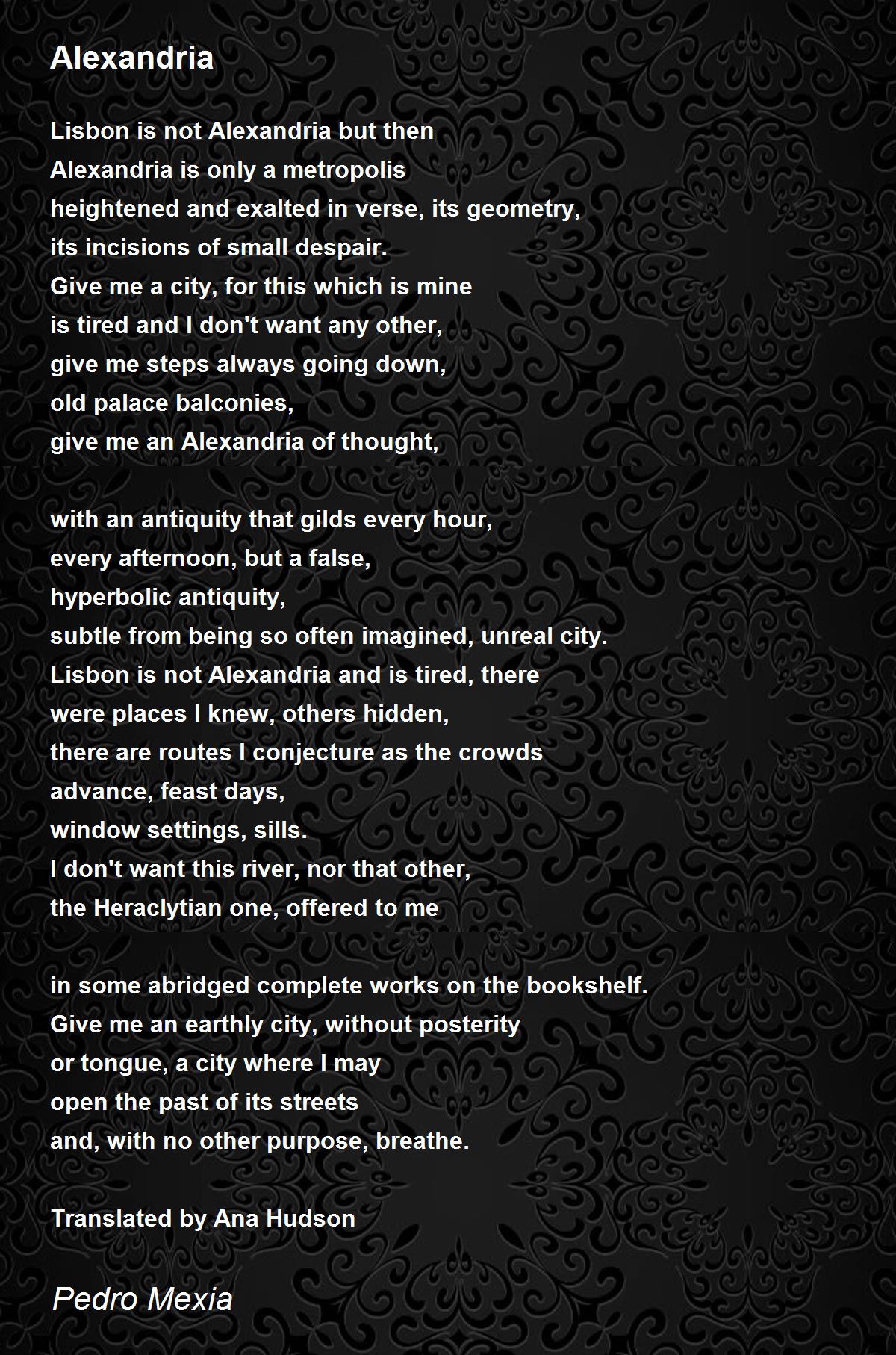 Alexandria Alexandria Poem by Pedro Mexia