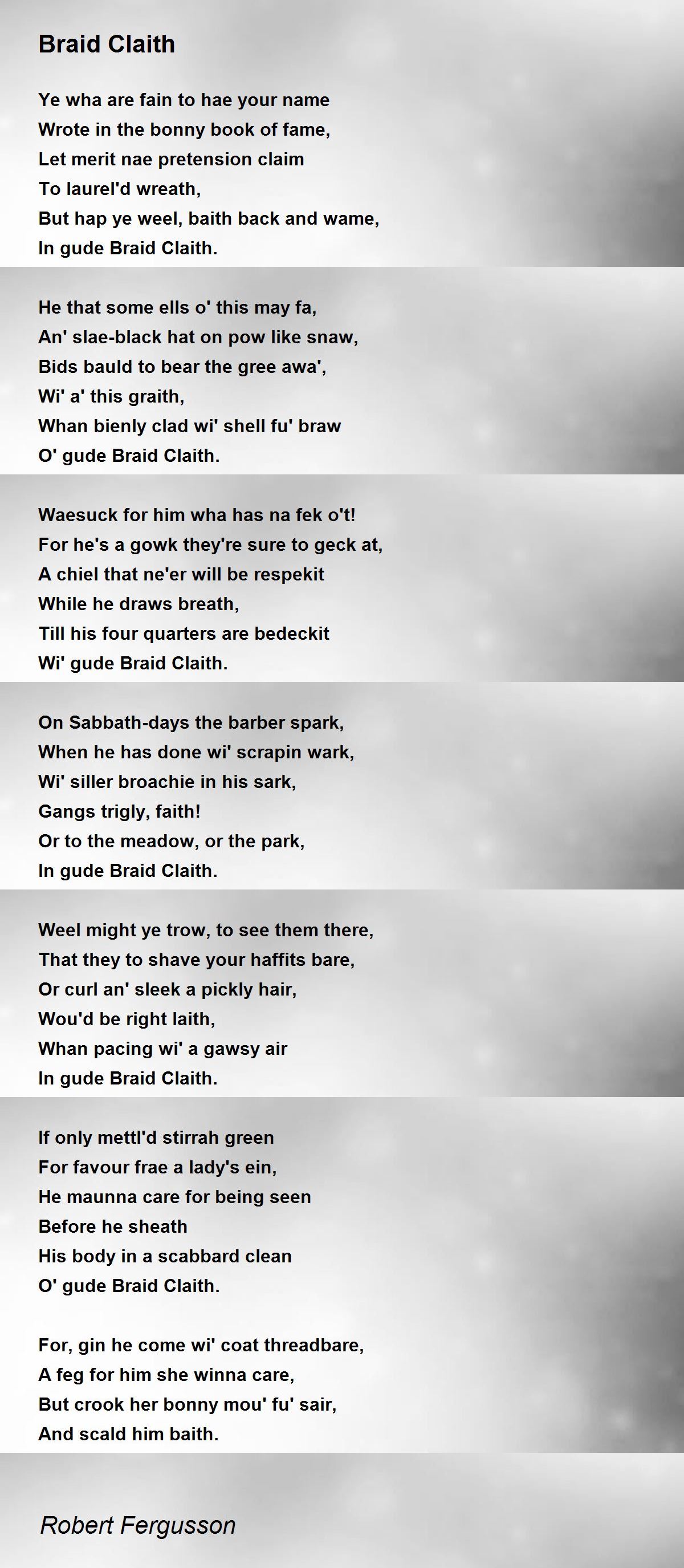 Braid Claith Braid Claith Poem by Robert Fergusson