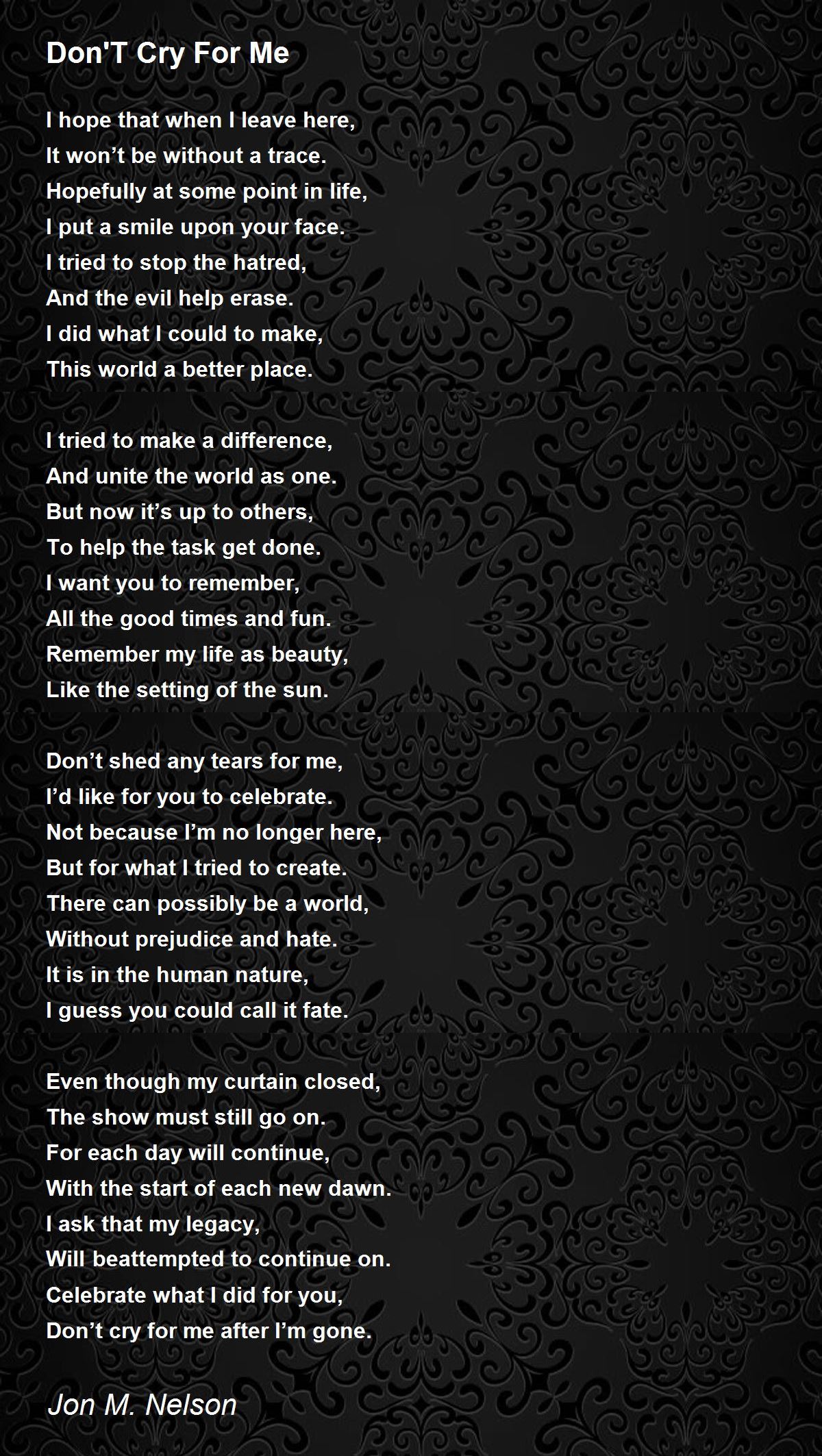 Don T Cry For Me Poem Words | Sitedoct.org
