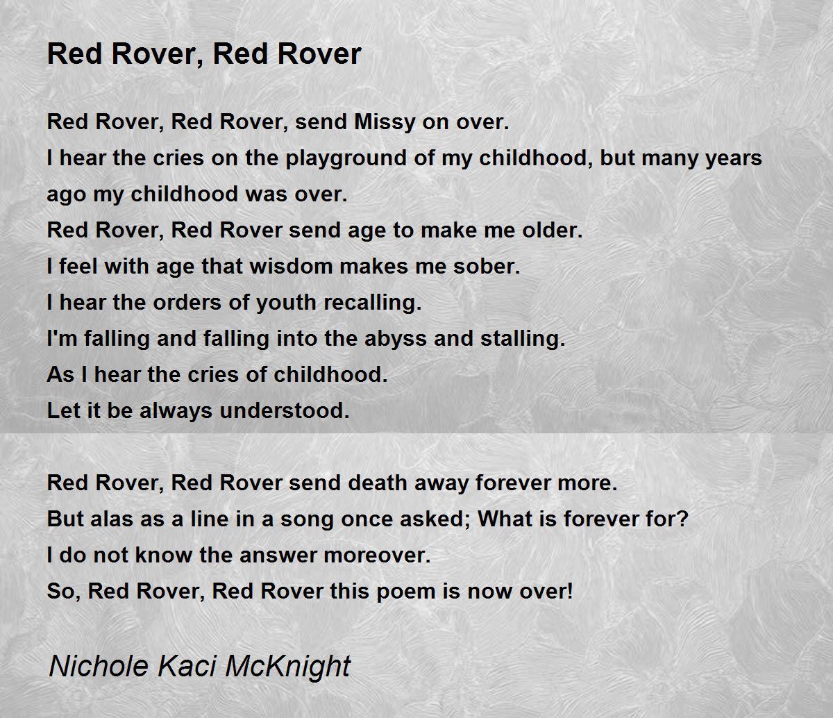 Red Rover, Red Rover Red Rover, Red Rover Poem by Nichole Kaci McKnight