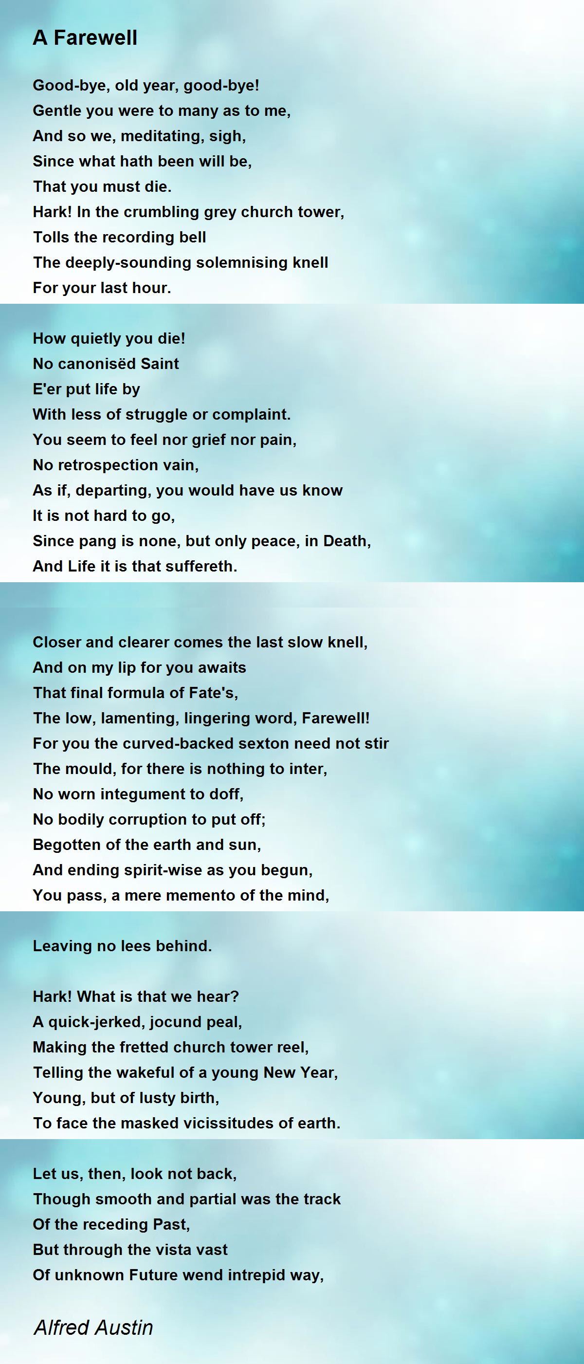 A Farewell Poem by Alfred Austin Poem Hunter