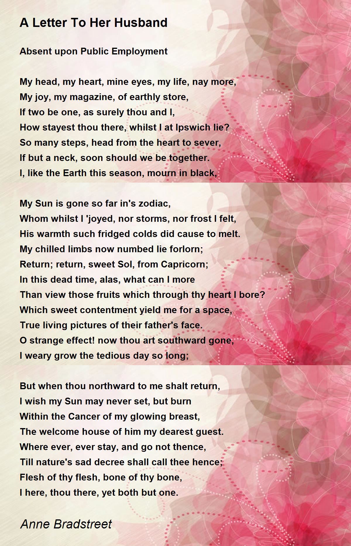 A Letter To Her Husband Poem by Anne Bradstreet - Poem Hunter