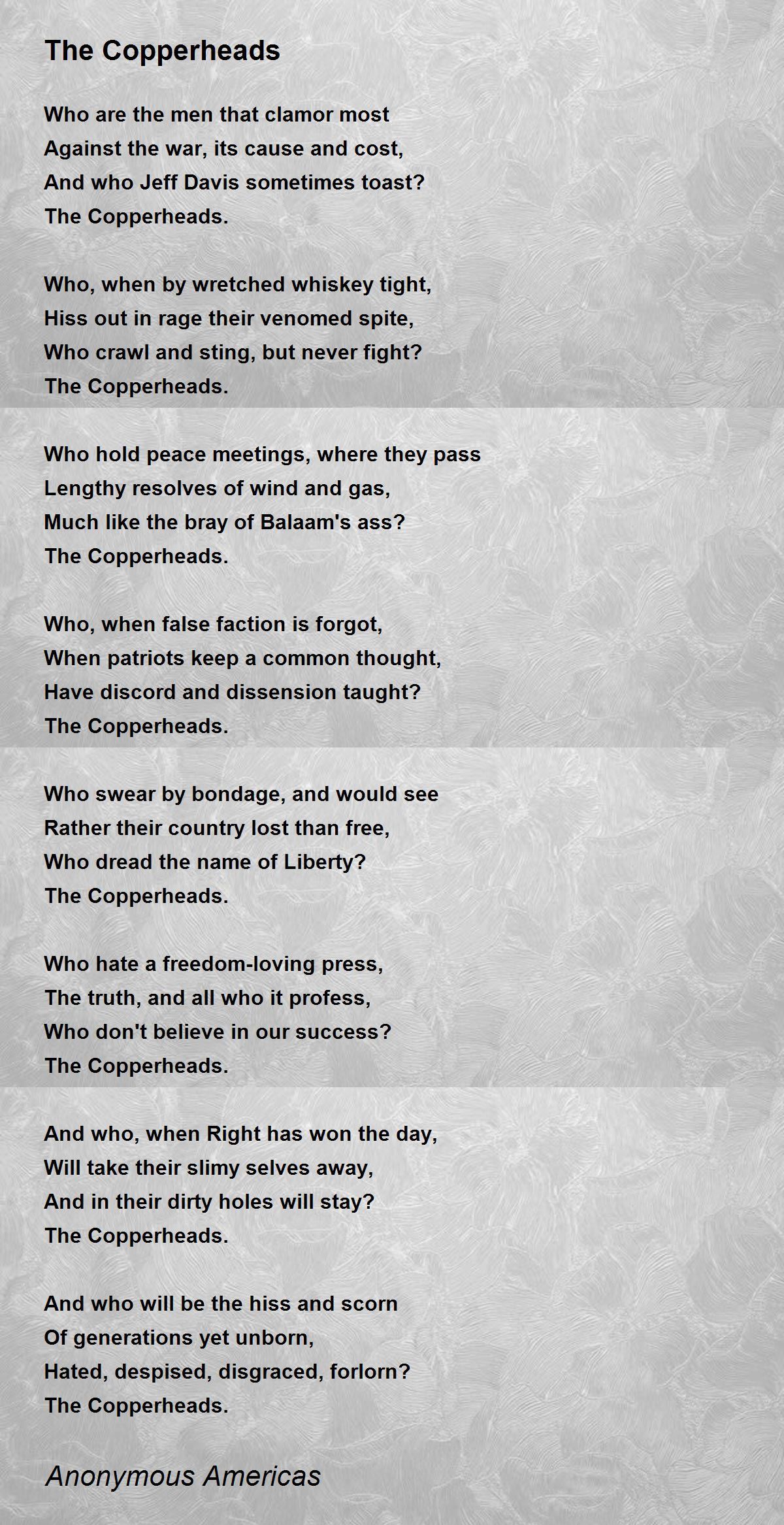 The Copperheads The Copperheads Poem by Anonymous Americas