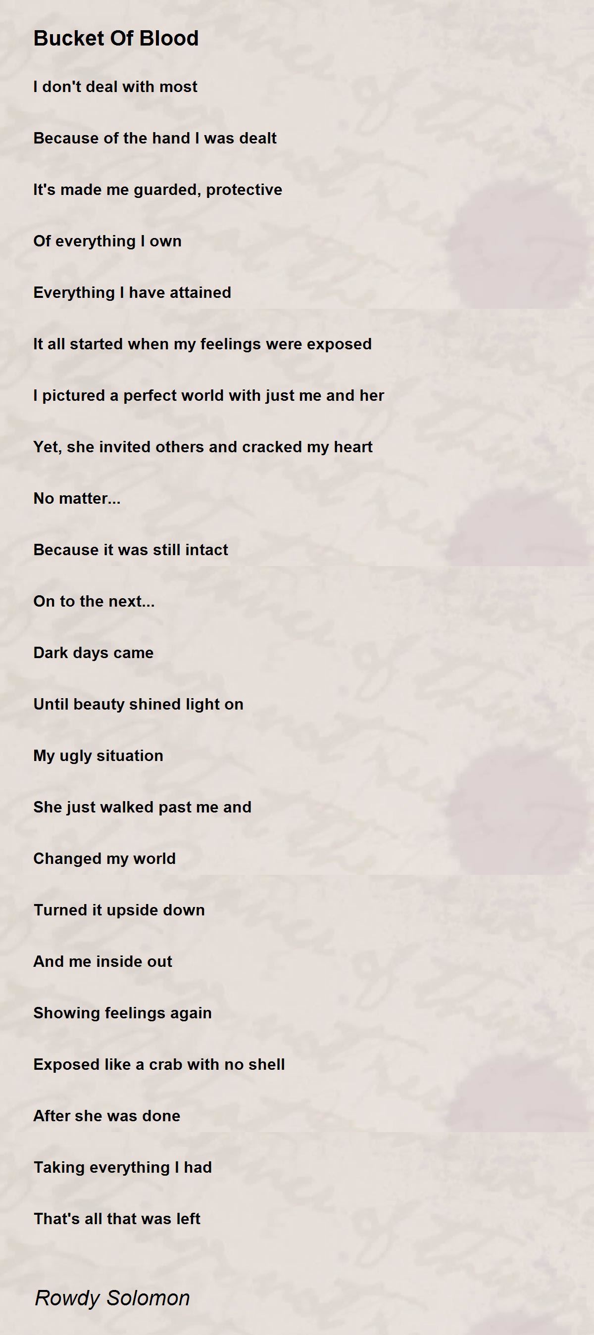 Bucket Of Blood Bucket Of Blood Poem by Rowdy Solomon