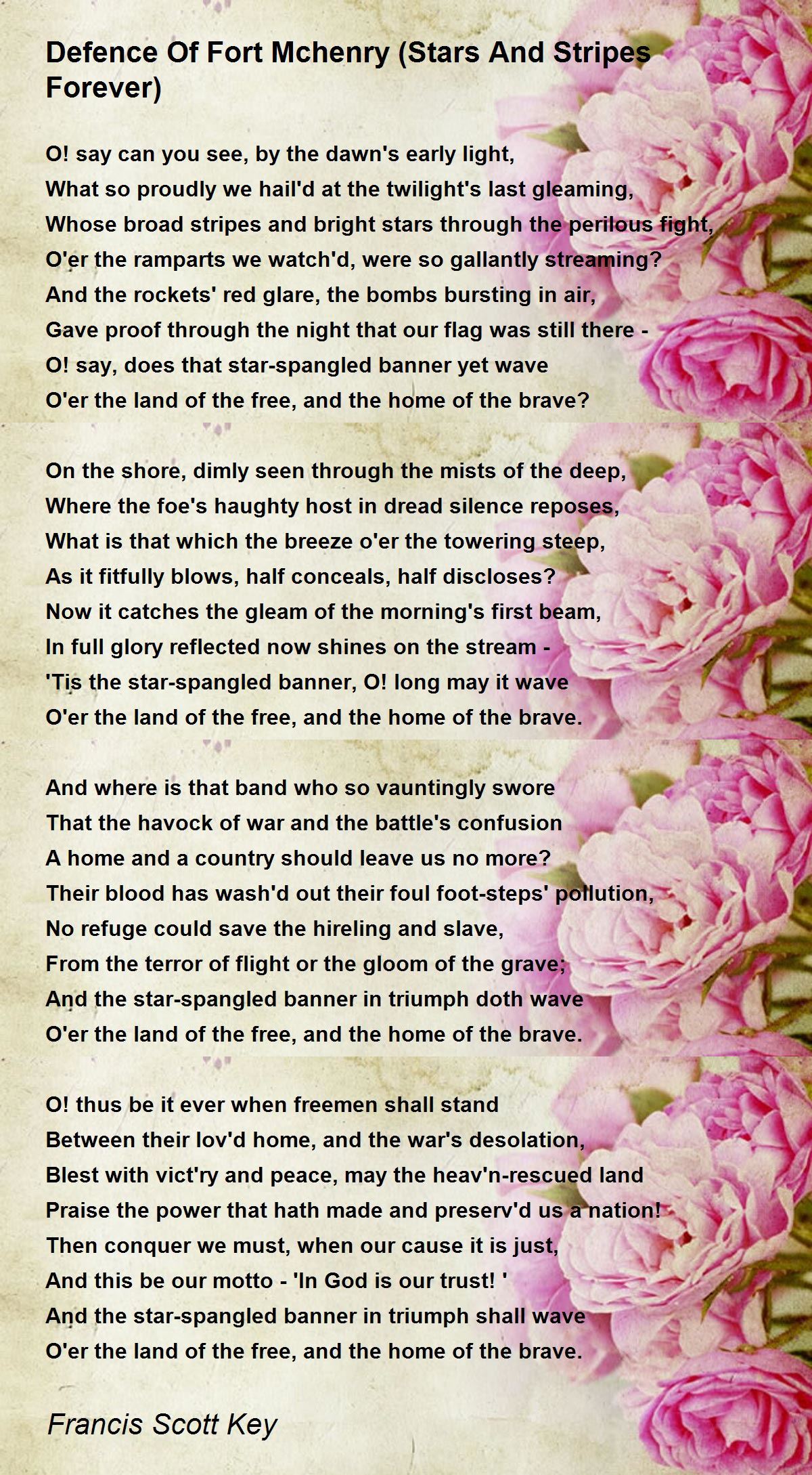 Defence Of Fort Mchenry (Stars And Stripes Forever) Poem by Francis