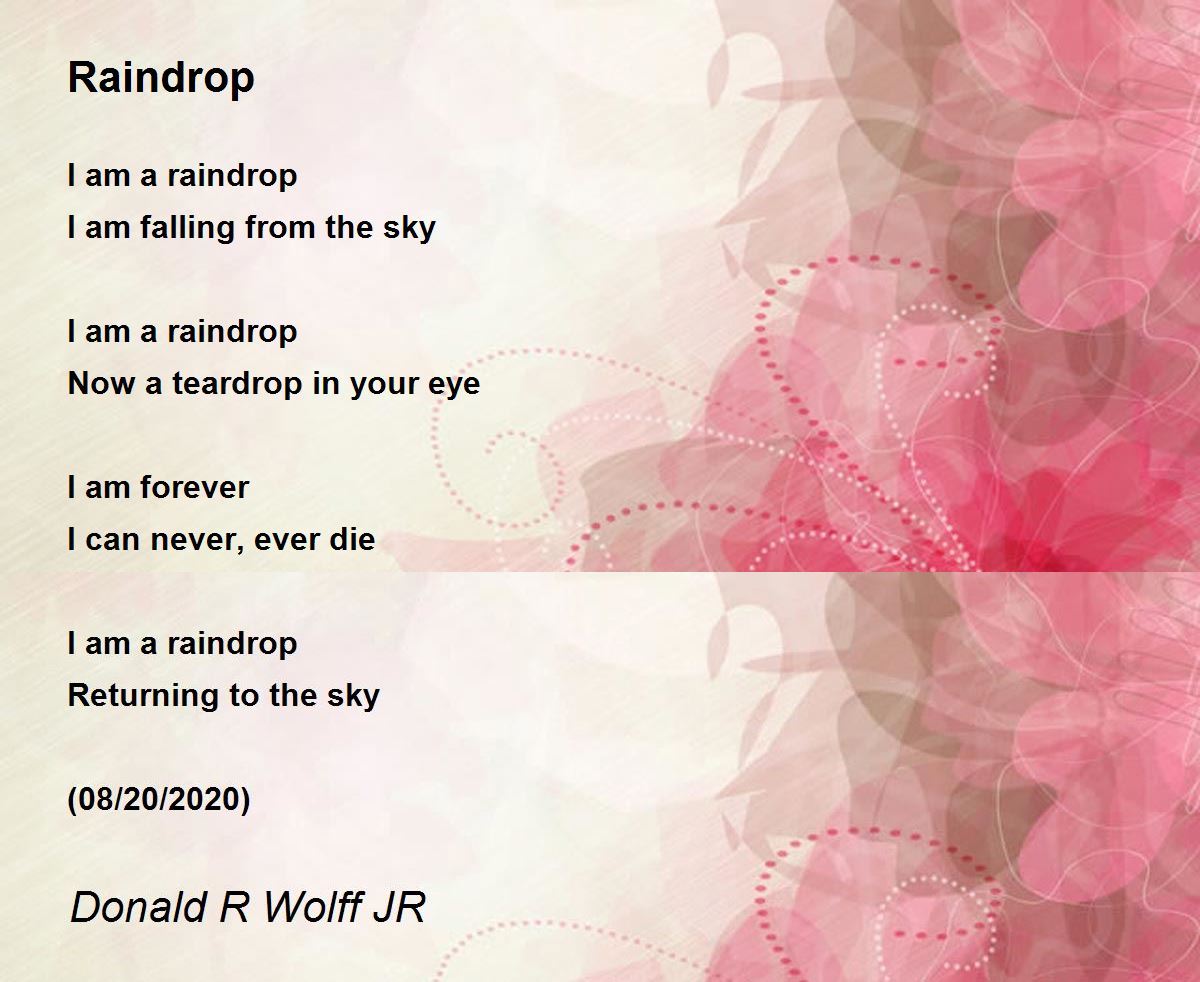 Raindrop Poem by Donald R Wolff JR Poem Hunter