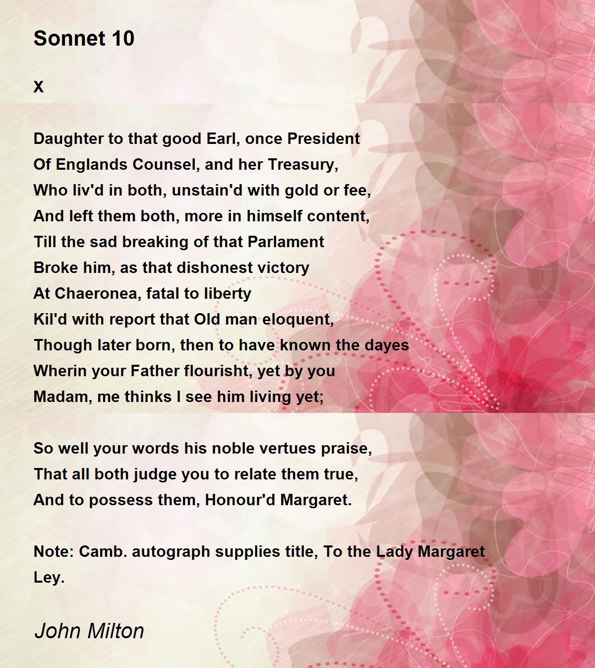 Sonnet 10 Poem by John Milton - Poem Hunter Sonnet 10 Poem by John Milton - Poem Hunter