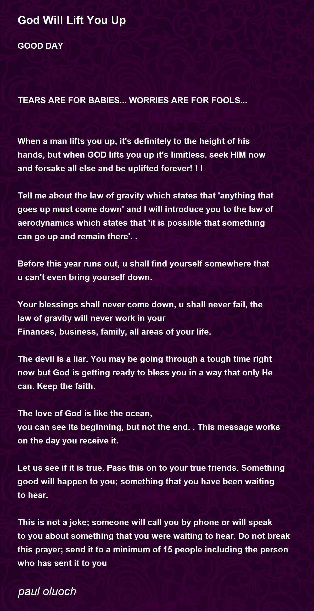 God Will Lift You Up God Will Lift You Up Poem by paul oluoch