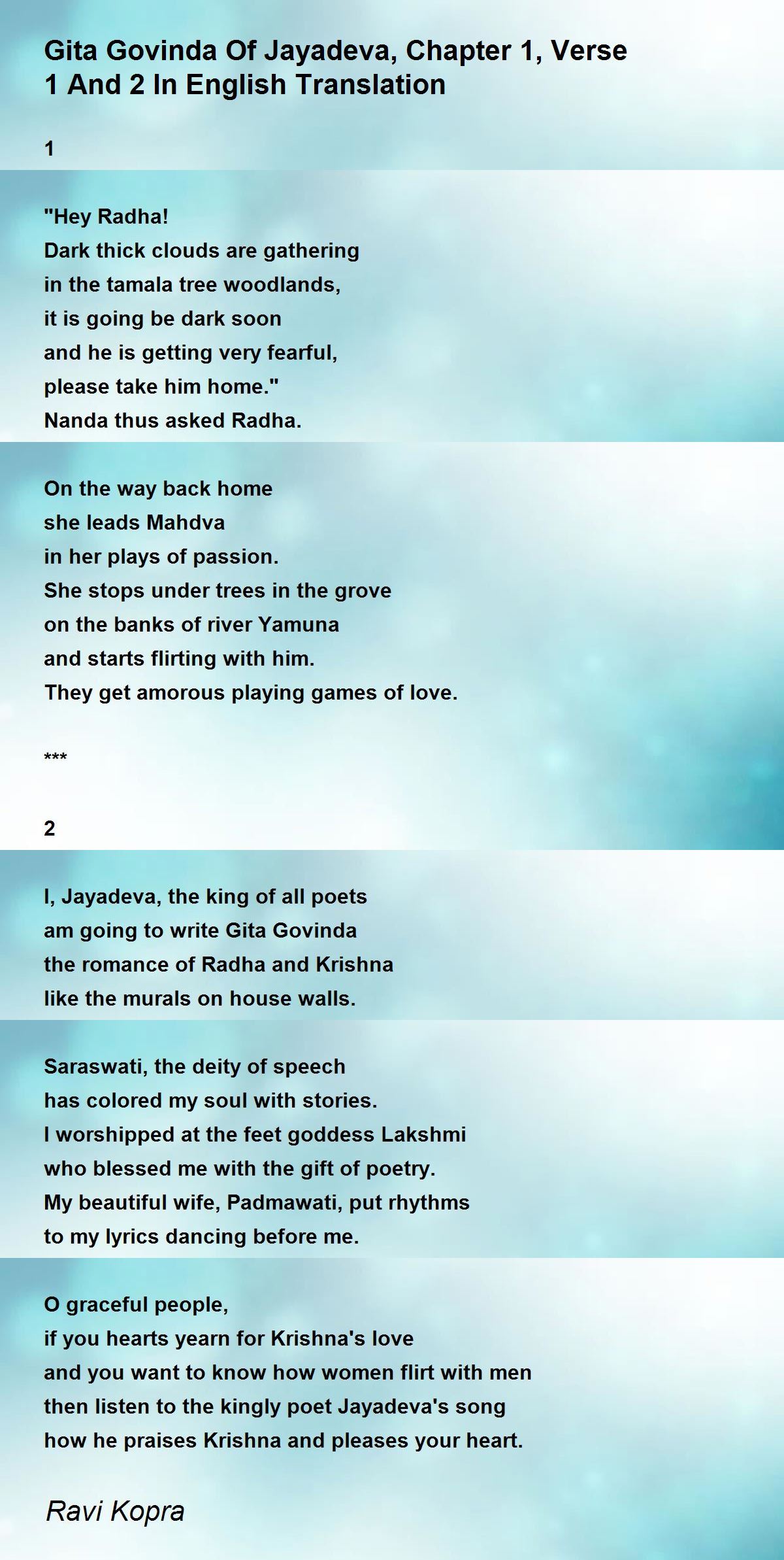 Gita Govinda Of Jayadeva Chapter 1 Verse 1 And 2 In English Translation By Ravi Kopra Gita Govinda Of Jayadeva Chapter 1 Verse 1 And 2 In English Translation Poem