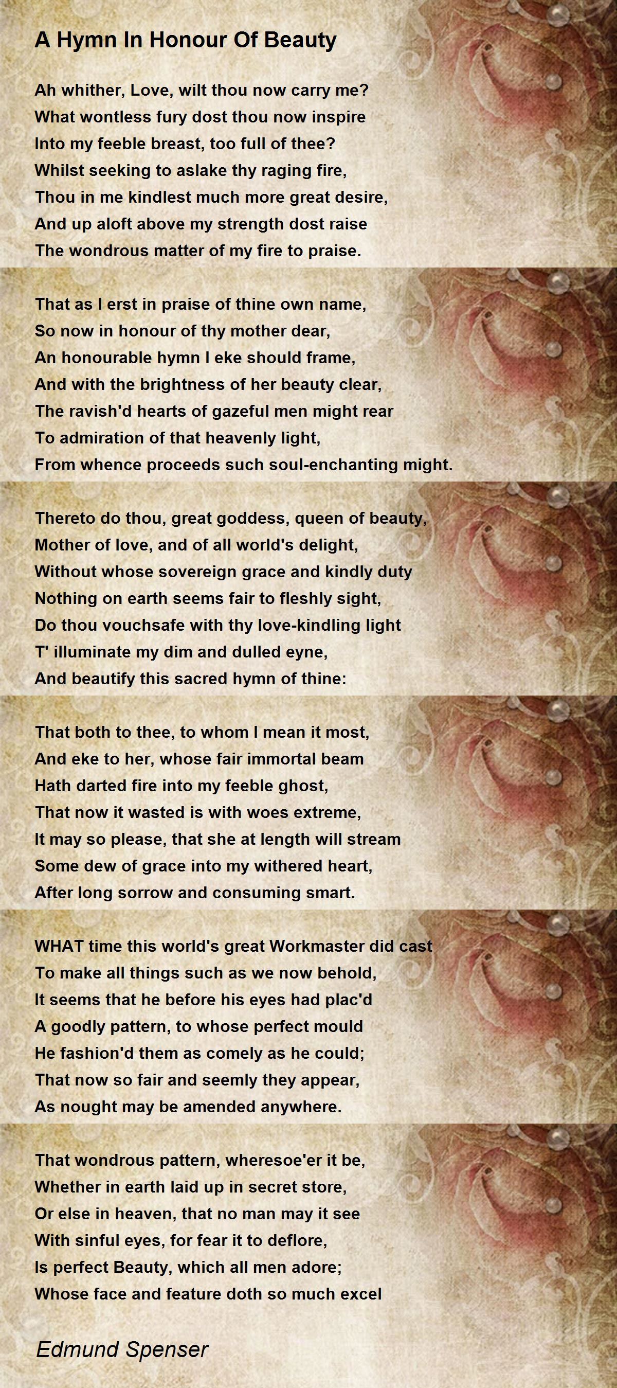 A Hymn In Honour Of Beauty Poem By Edmund Spenser Poem Hunter