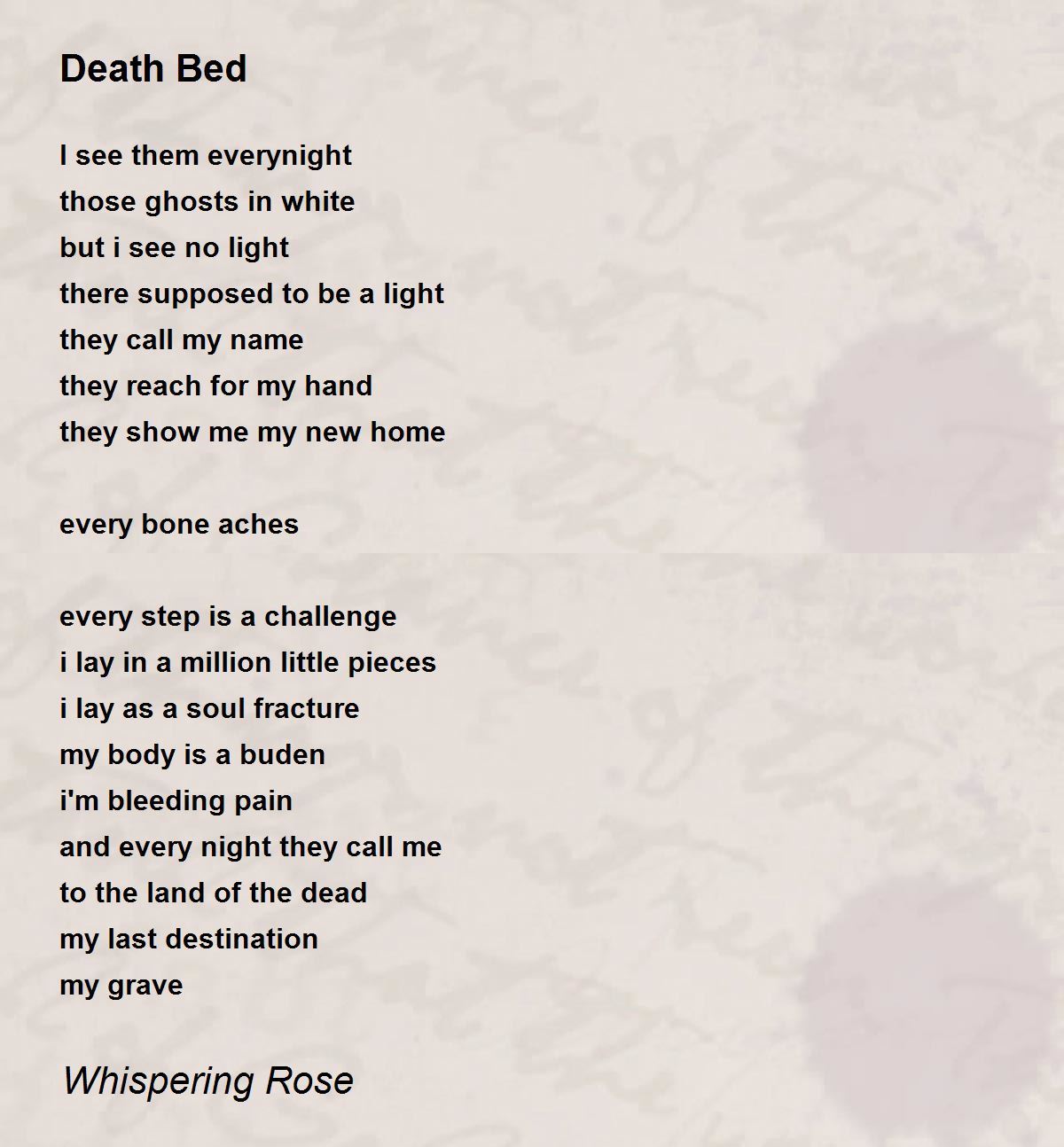 Death Bed Death Bed Poem by Whispering Rose