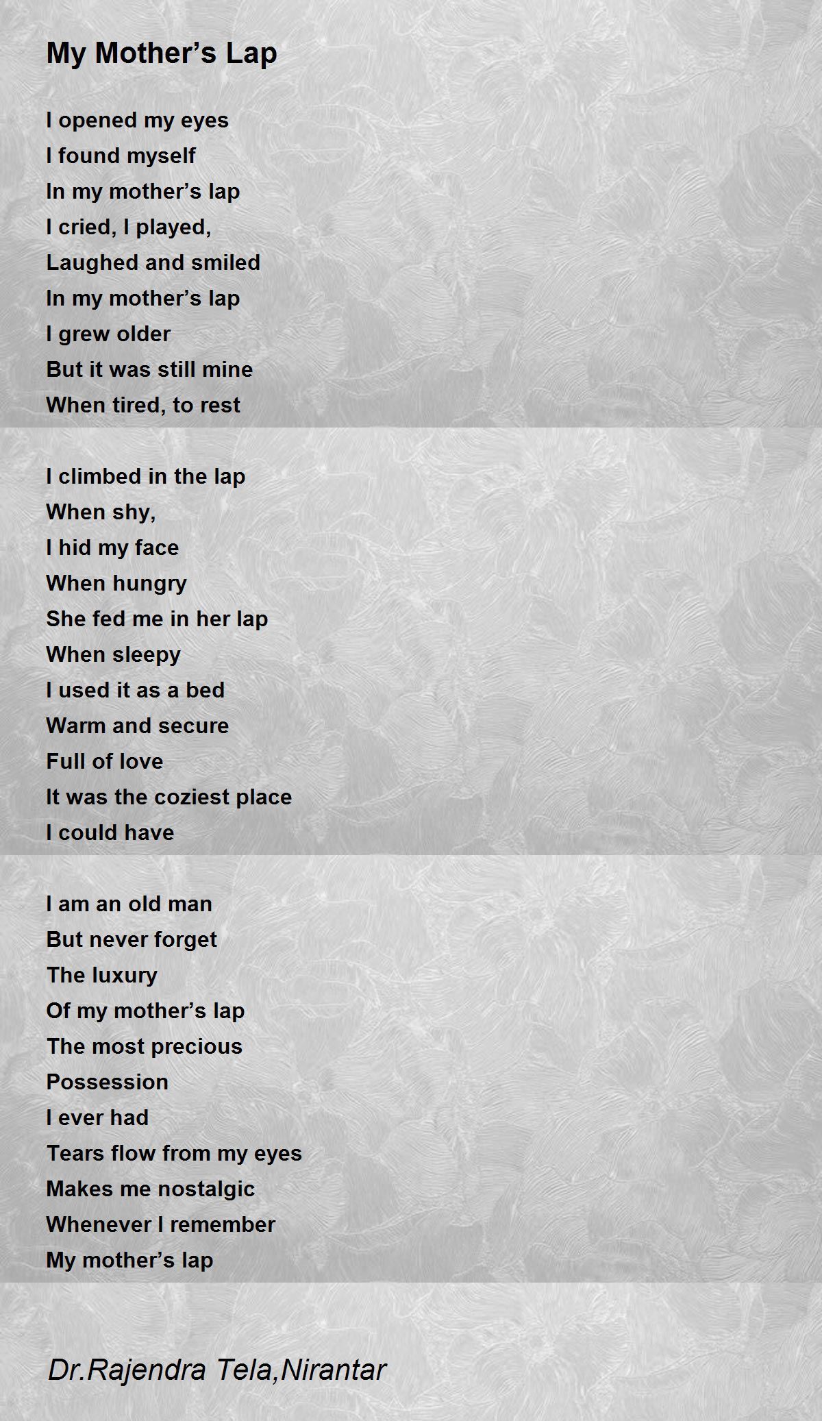 My Mother S Lap By Dr Rajendra Tela Nirantar My Mother S Lap Poem