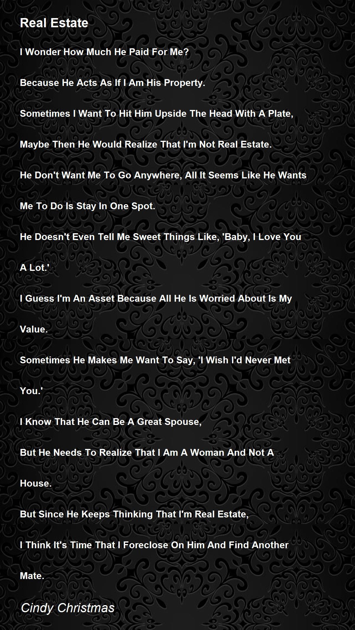 Real Estate by Cindy Christmas Real Estate Poem