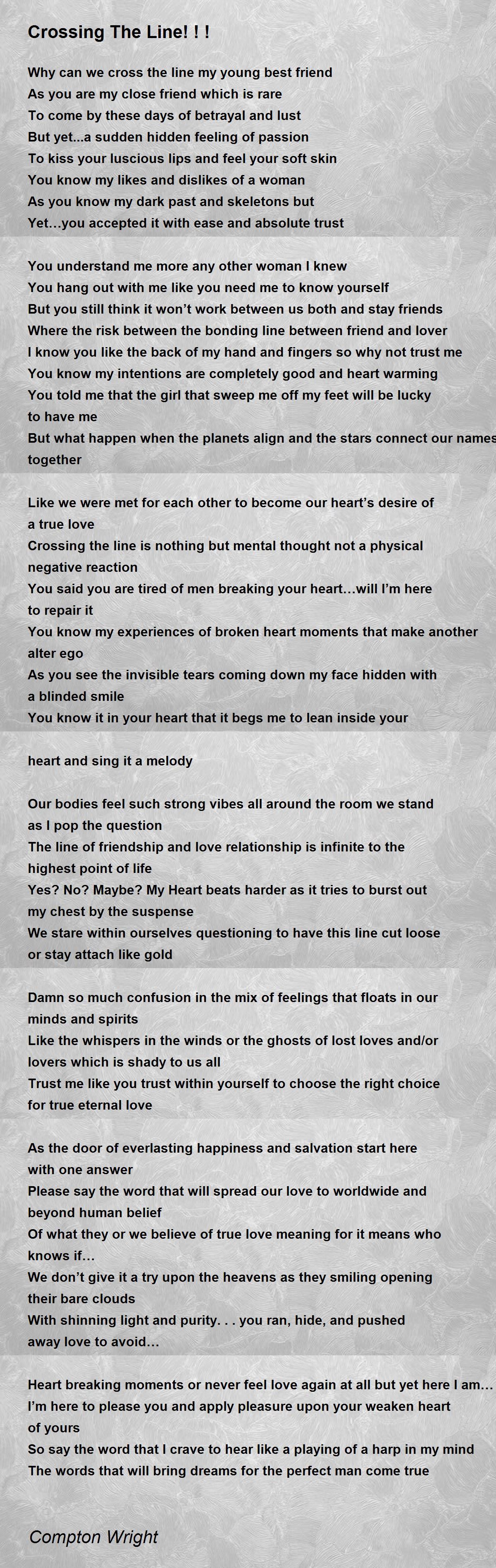 Crossing The Line By Compton Wright Crossing The Line Poem