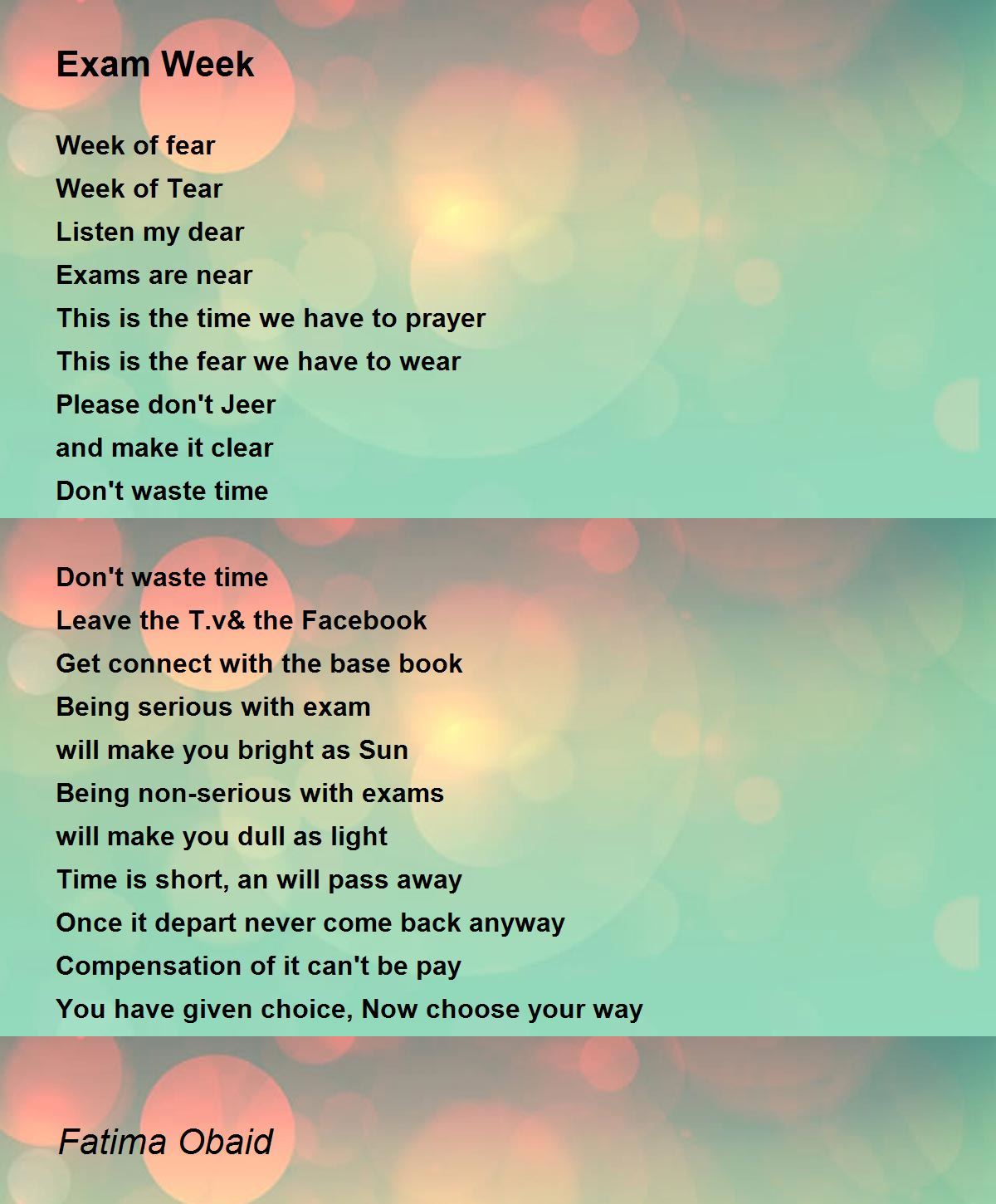 Exam Week By Fatima Obaid Exam Week Poem