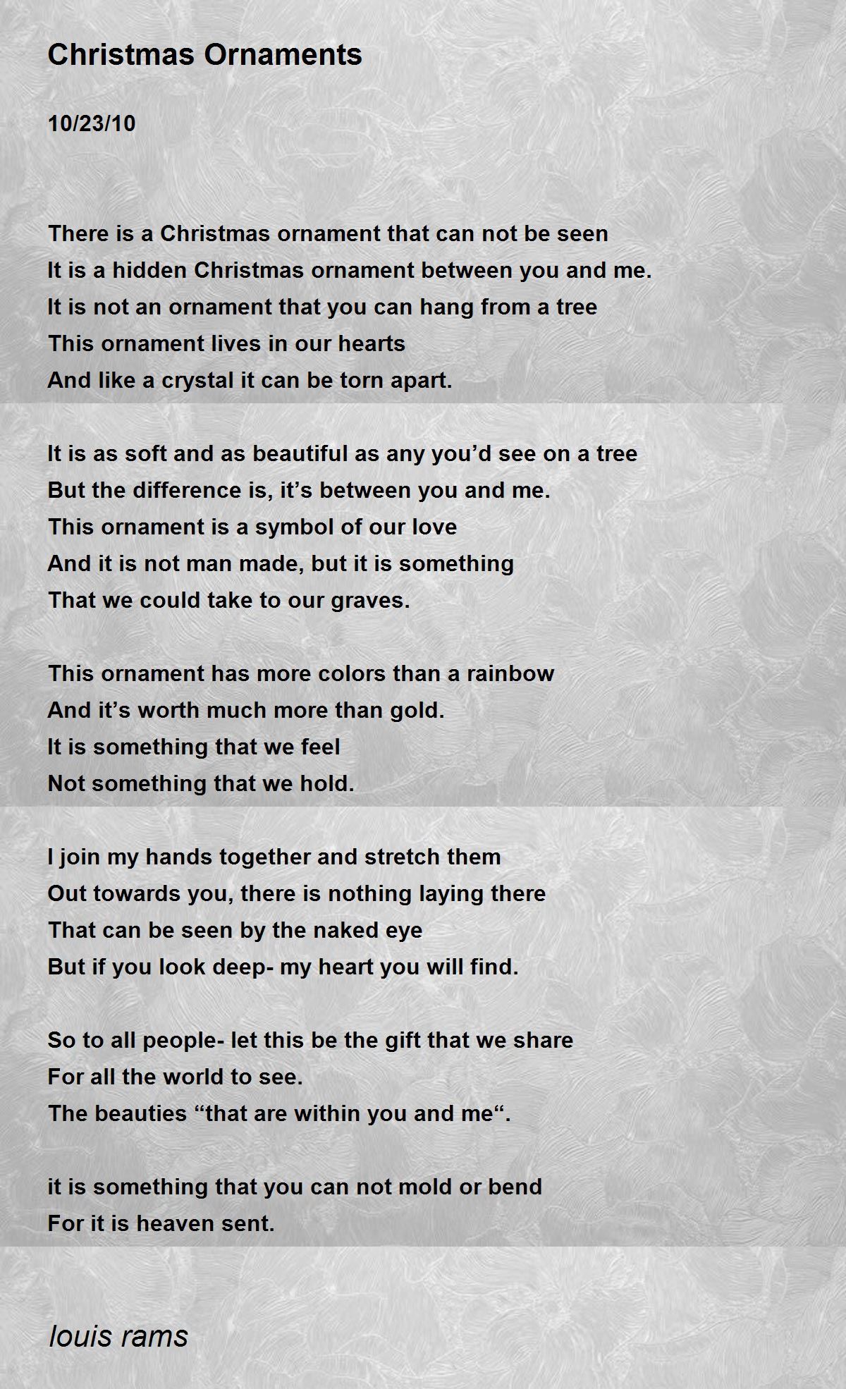 Christmas Ornaments Christmas Ornaments Poem by louis rams