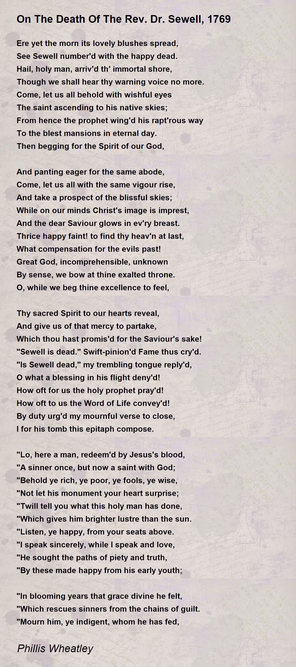 On The Death Of The Rev. Dr. Sewell, 1769 Poem by Phillis Wheatley