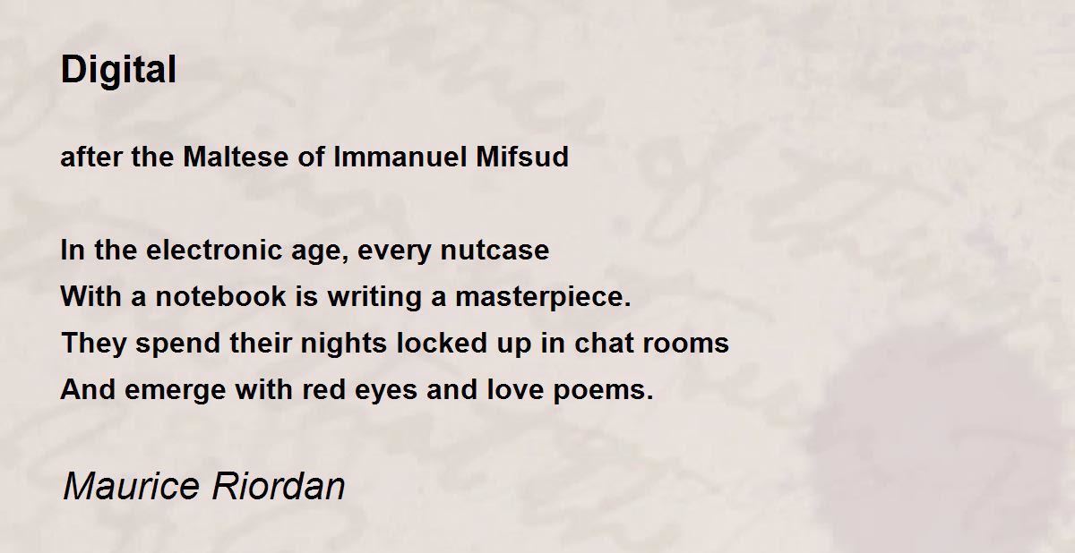 Digital Poem by Maurice Riordan Poem Hunter