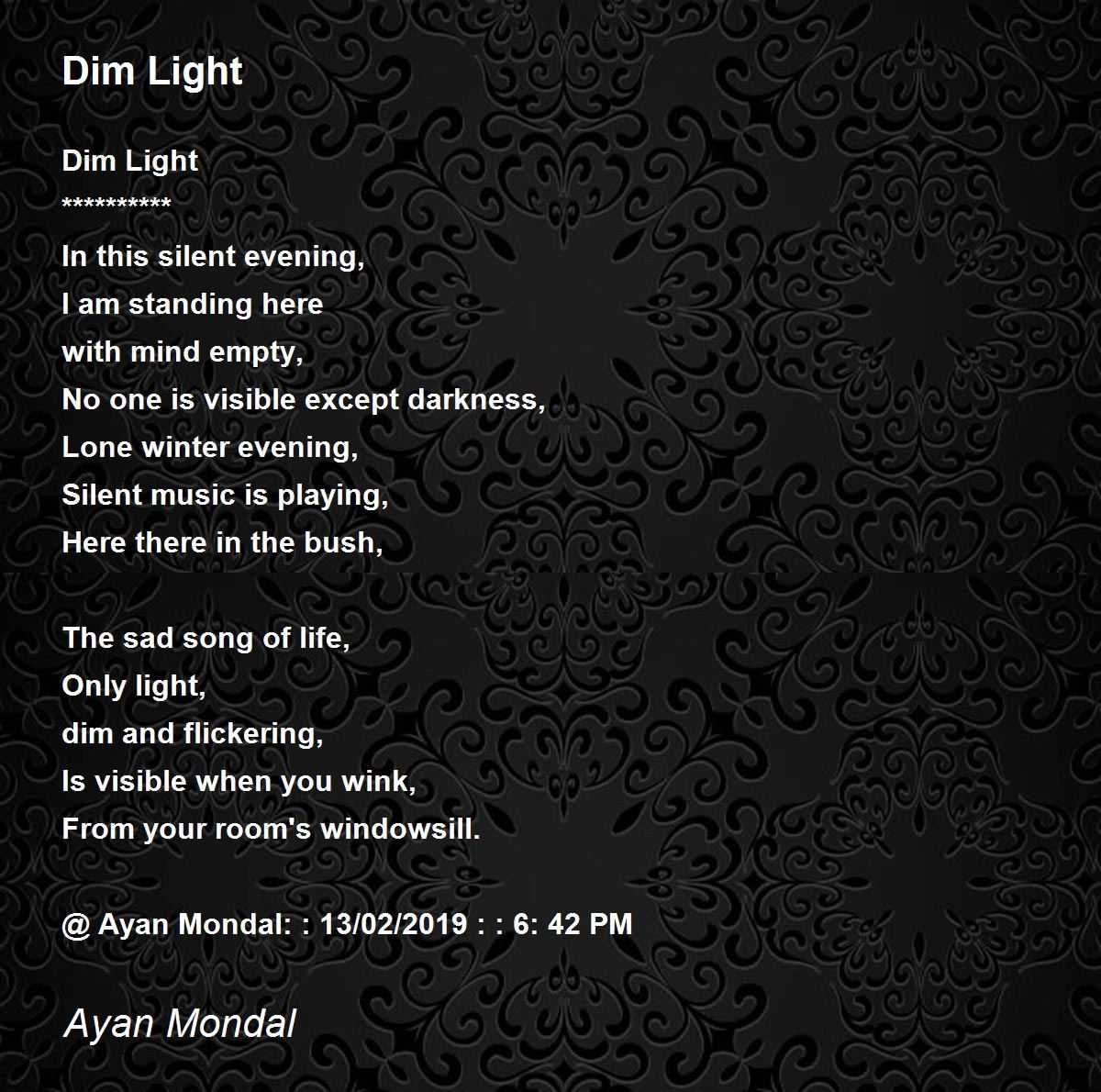 Dim Light by Ayan Mondal Dim Light Poem
