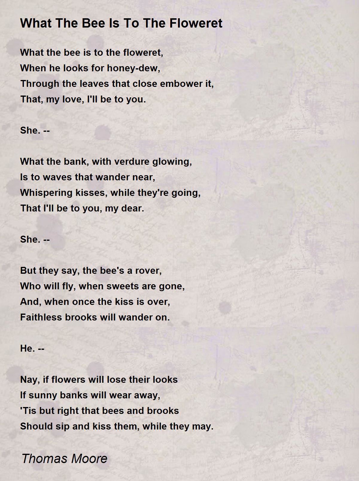 What The Bee Is To The Floweret Poem by Thomas Moore Poem Hunter