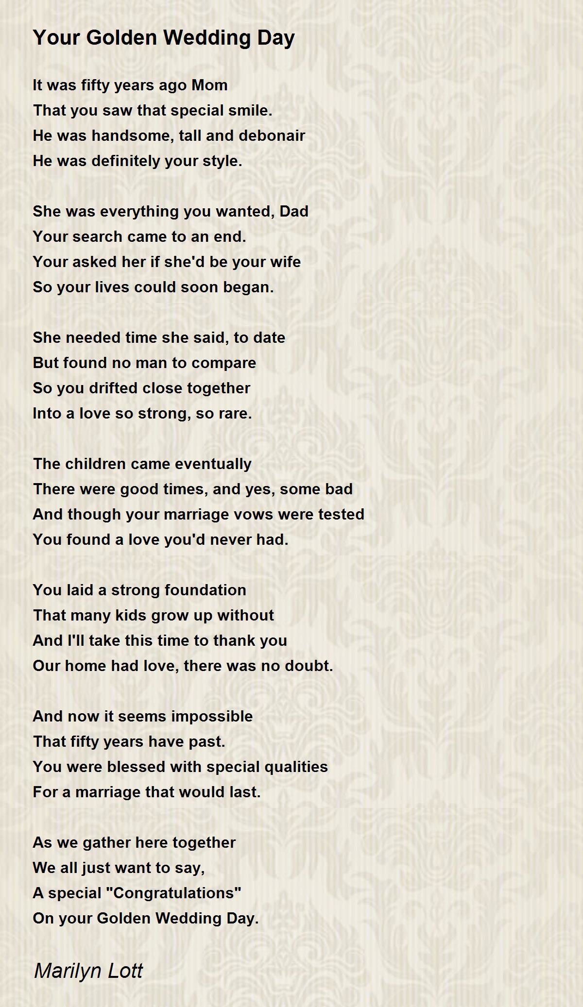 Your Golden Wedding Day Your Golden Wedding Day Poem by Marilyn Lott