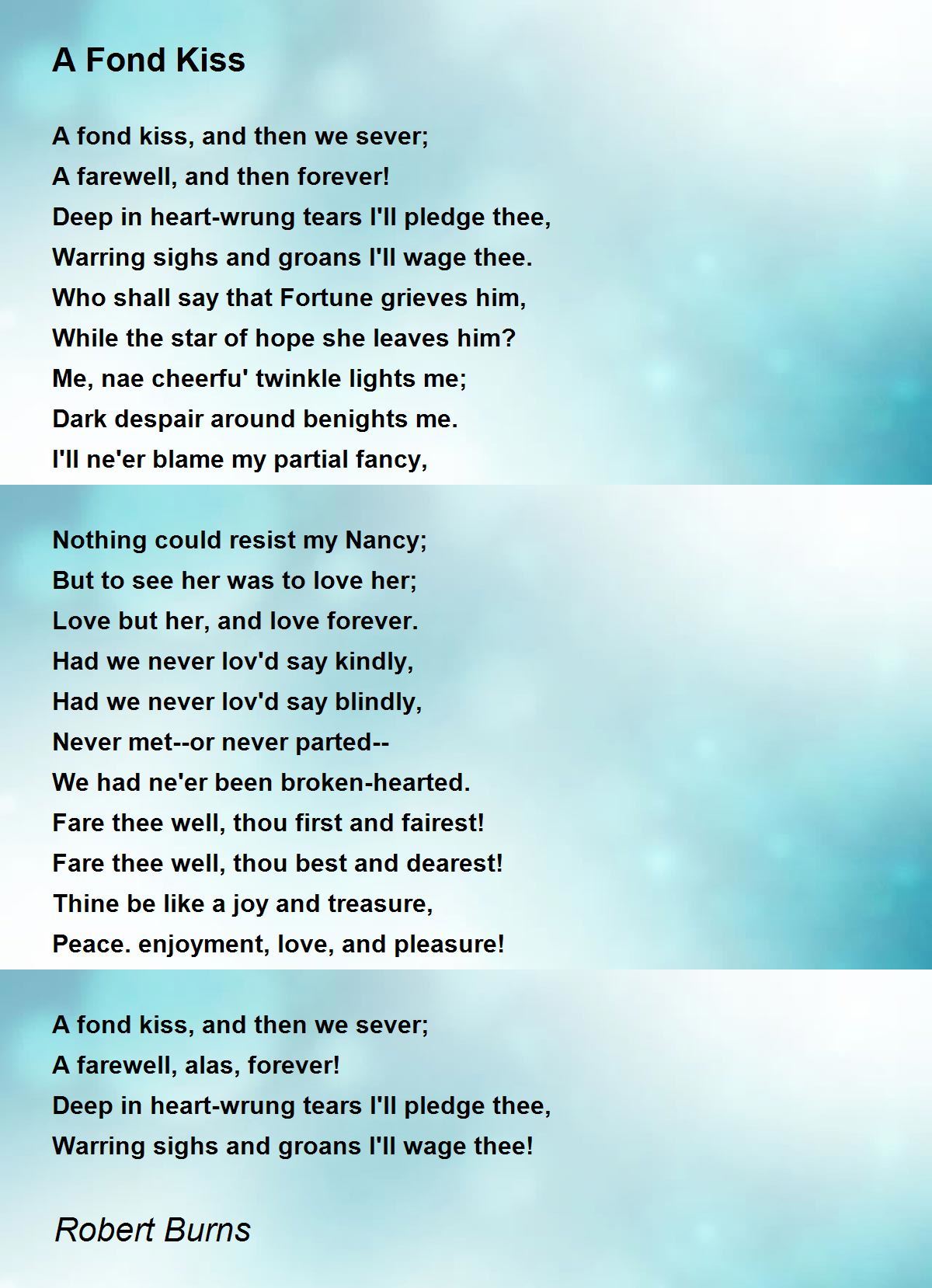 A Fond Kiss Poem by Robert Burns - Poem Hunter Comments