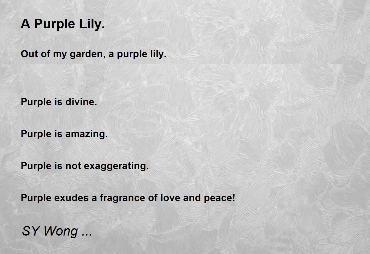 A Purple Lily. A Purple Lily. Poem by SY Wong