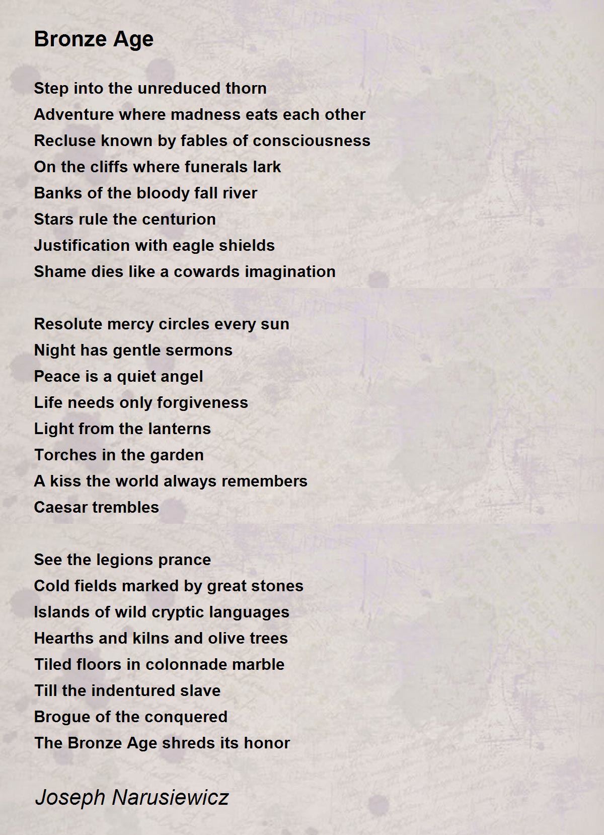 Bronze Age Bronze Age Poem by Joseph Narusiewicz