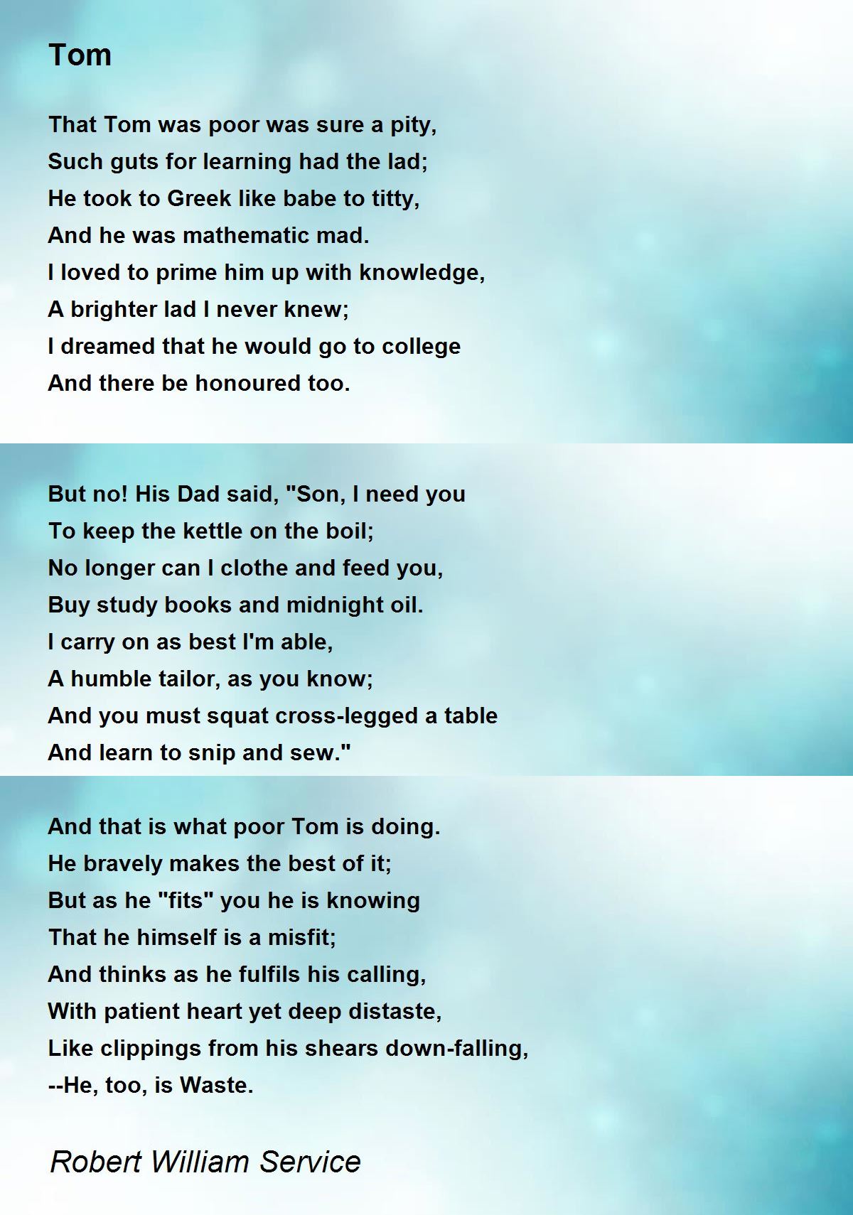 Tom Tom Poem by Robert William Service