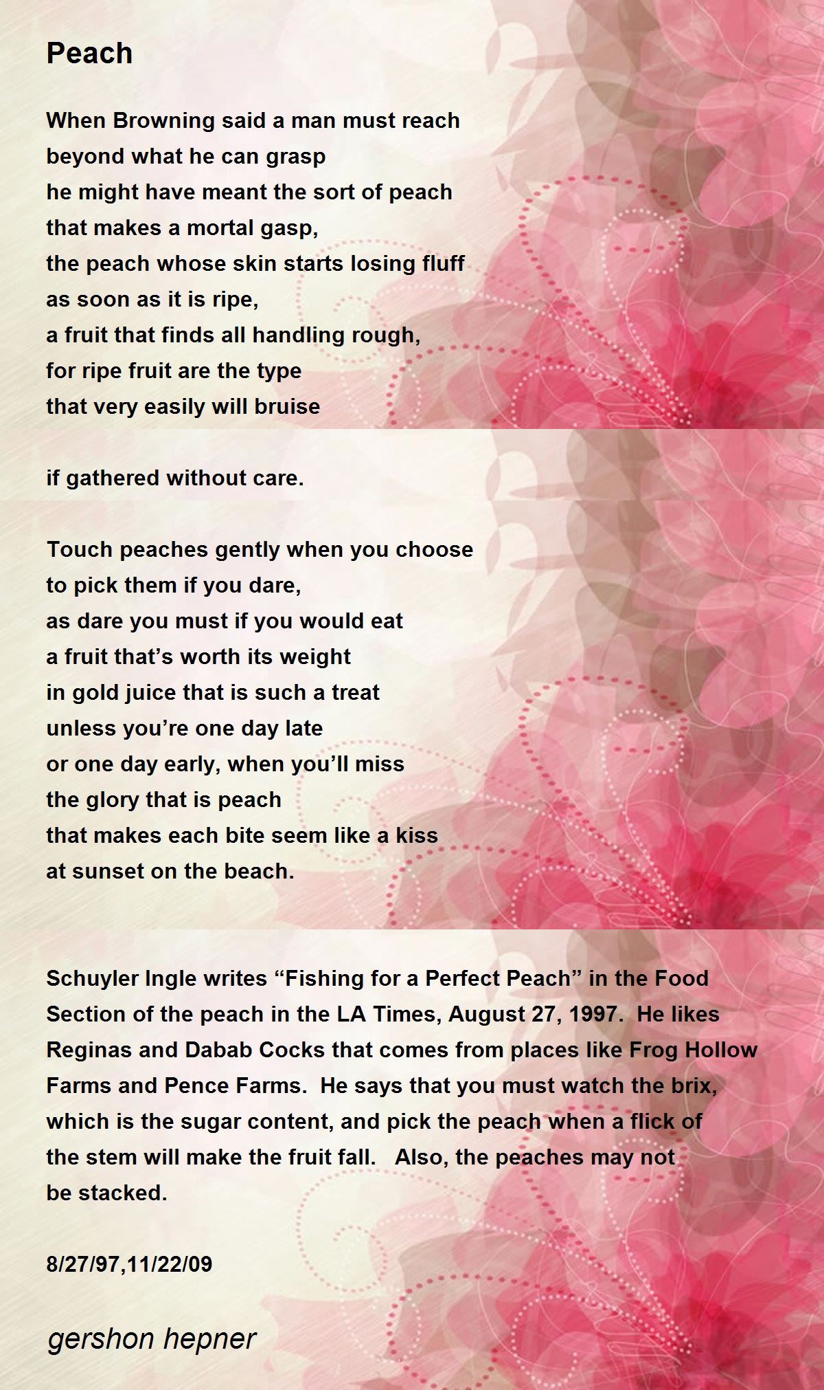 Peach Peach Poem by gershon hepner