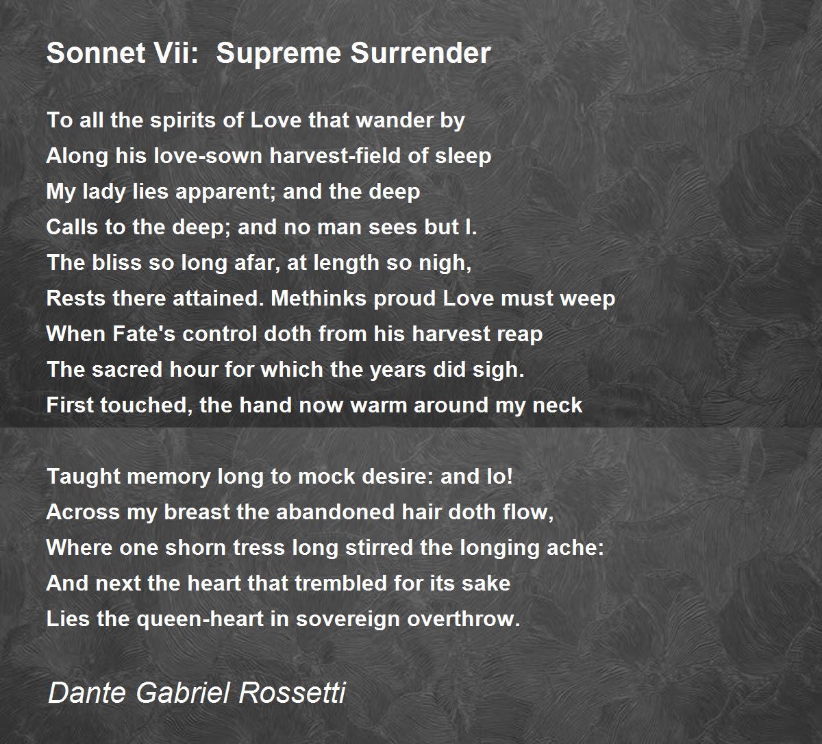 Sonnet Vii: Supreme Surrender Poem by Dante Gabriel 