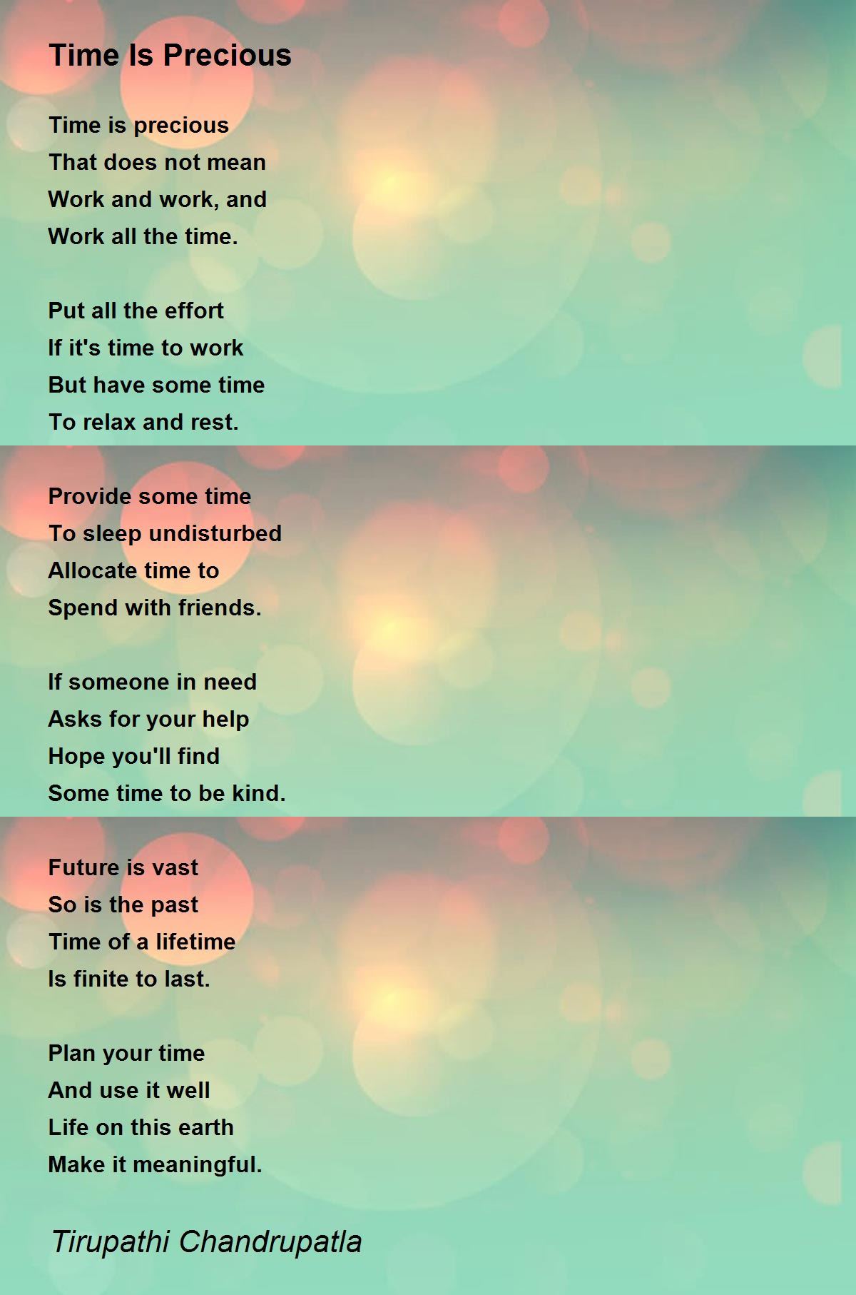 Time Is Precious Time Is Precious Poem by Tirupathi Chandrupatla