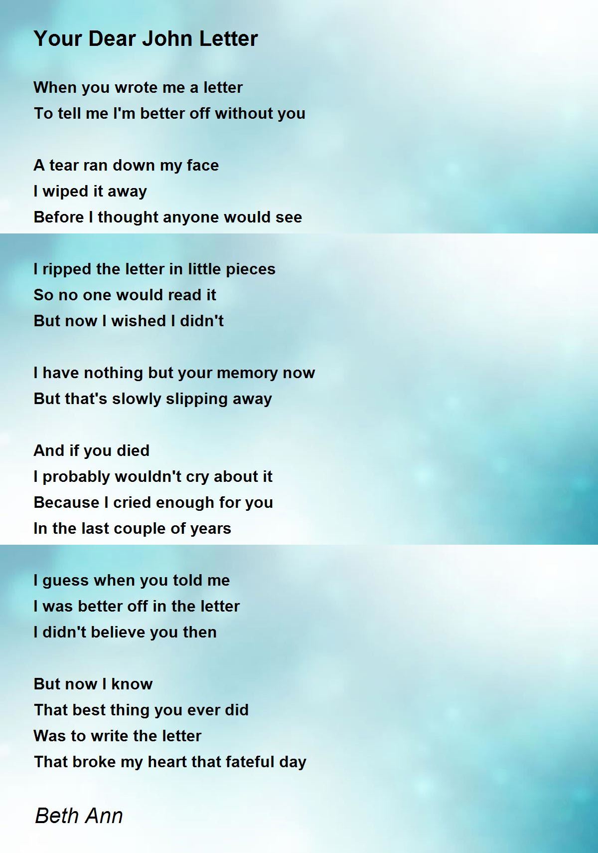 Your Dear John Letter Your Dear John Letter Poem by Beth Ann