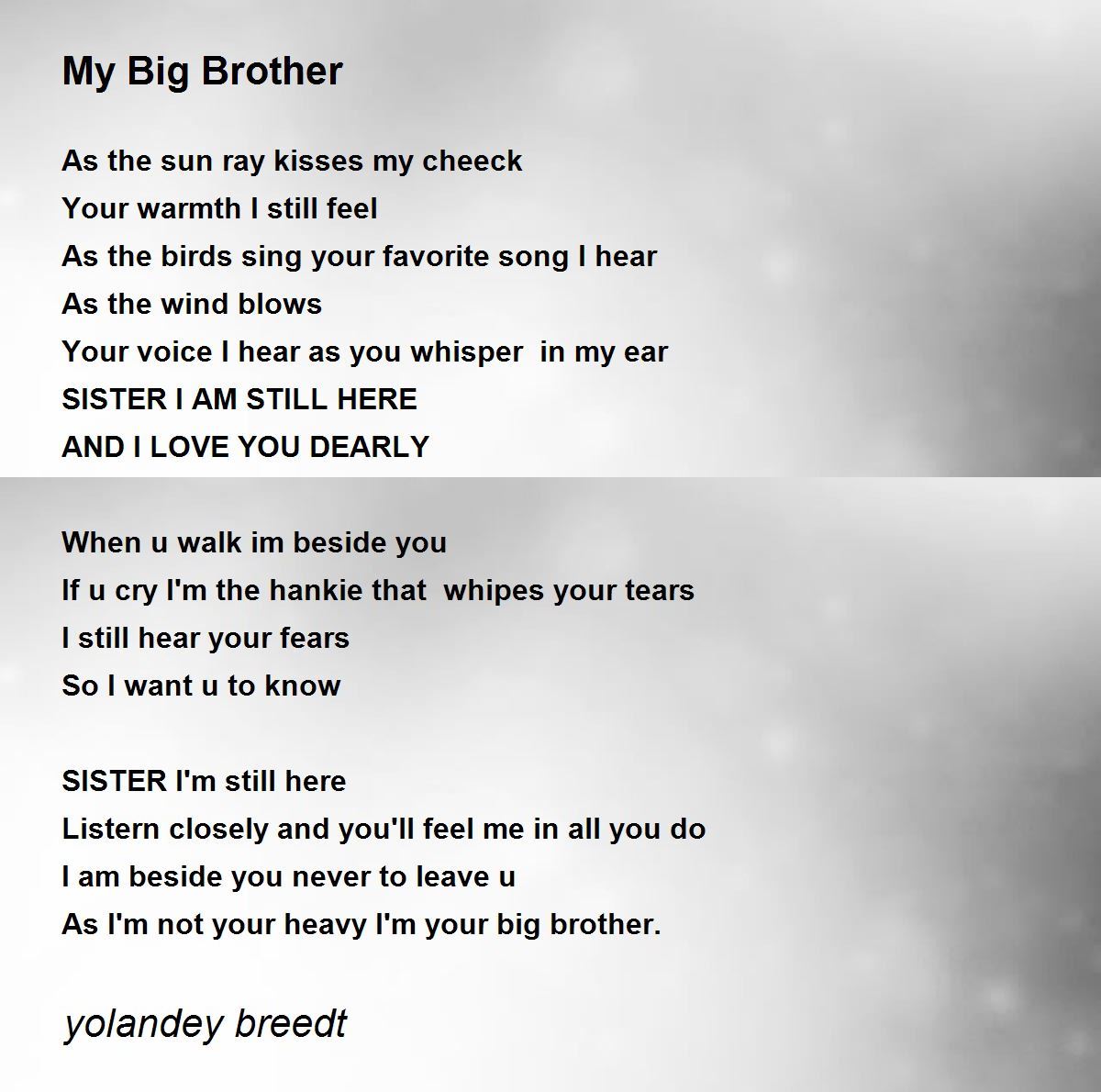My Big Brother by yolandey breedt My Big Brother Poem