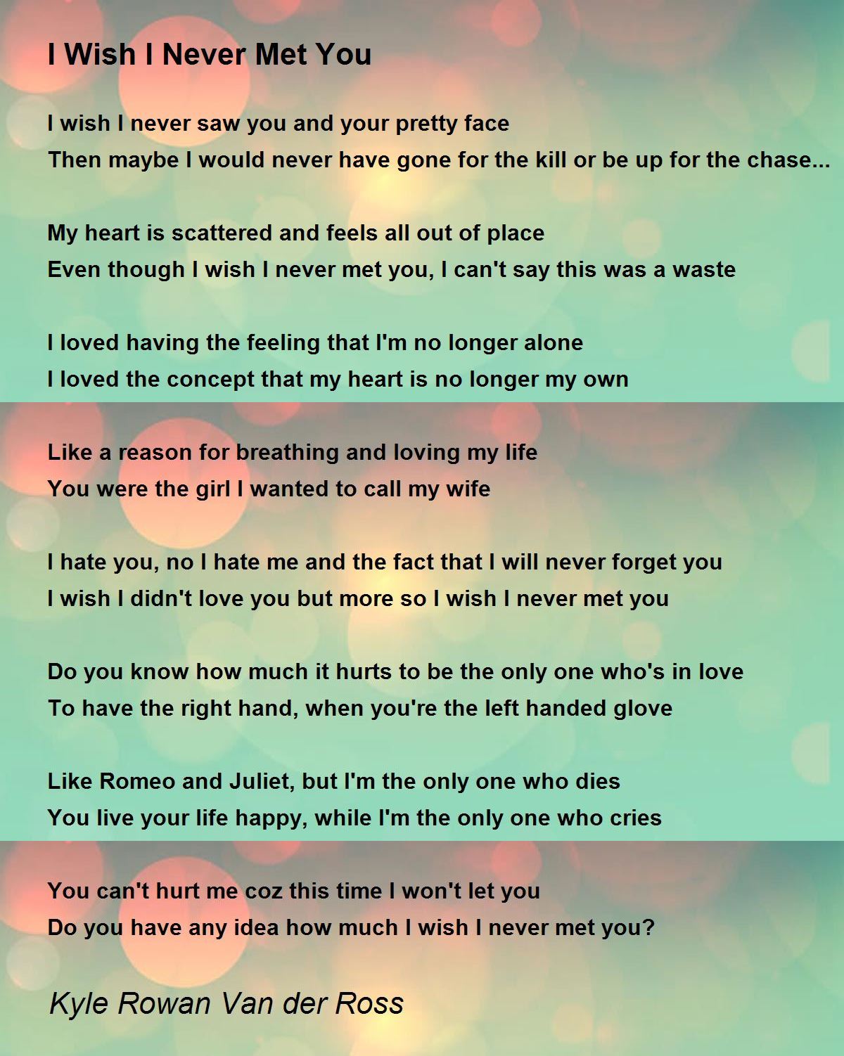 I Wish I Never Met You By Kyle Rowan Van Der Ross I Wish I Never Met You Poem