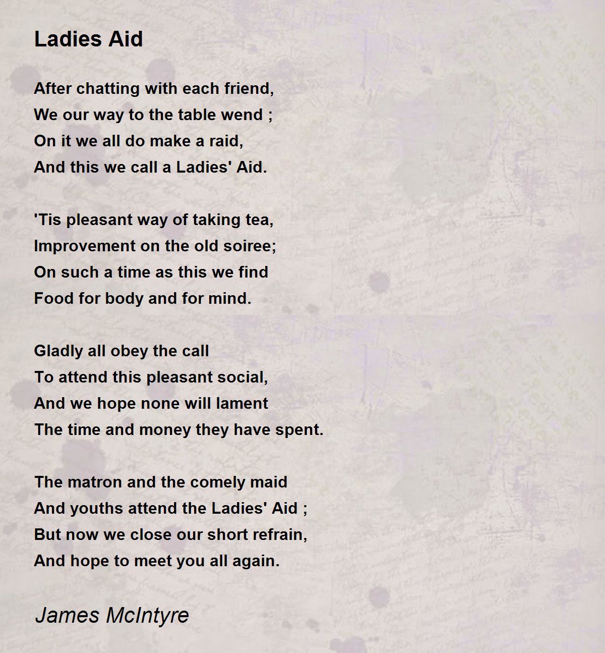 Ladies Aid Poem by James McIntyre Poem Hunter
