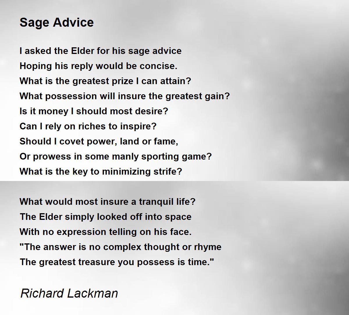 Sage Advice Sage Advice Poem by Richard Lackman